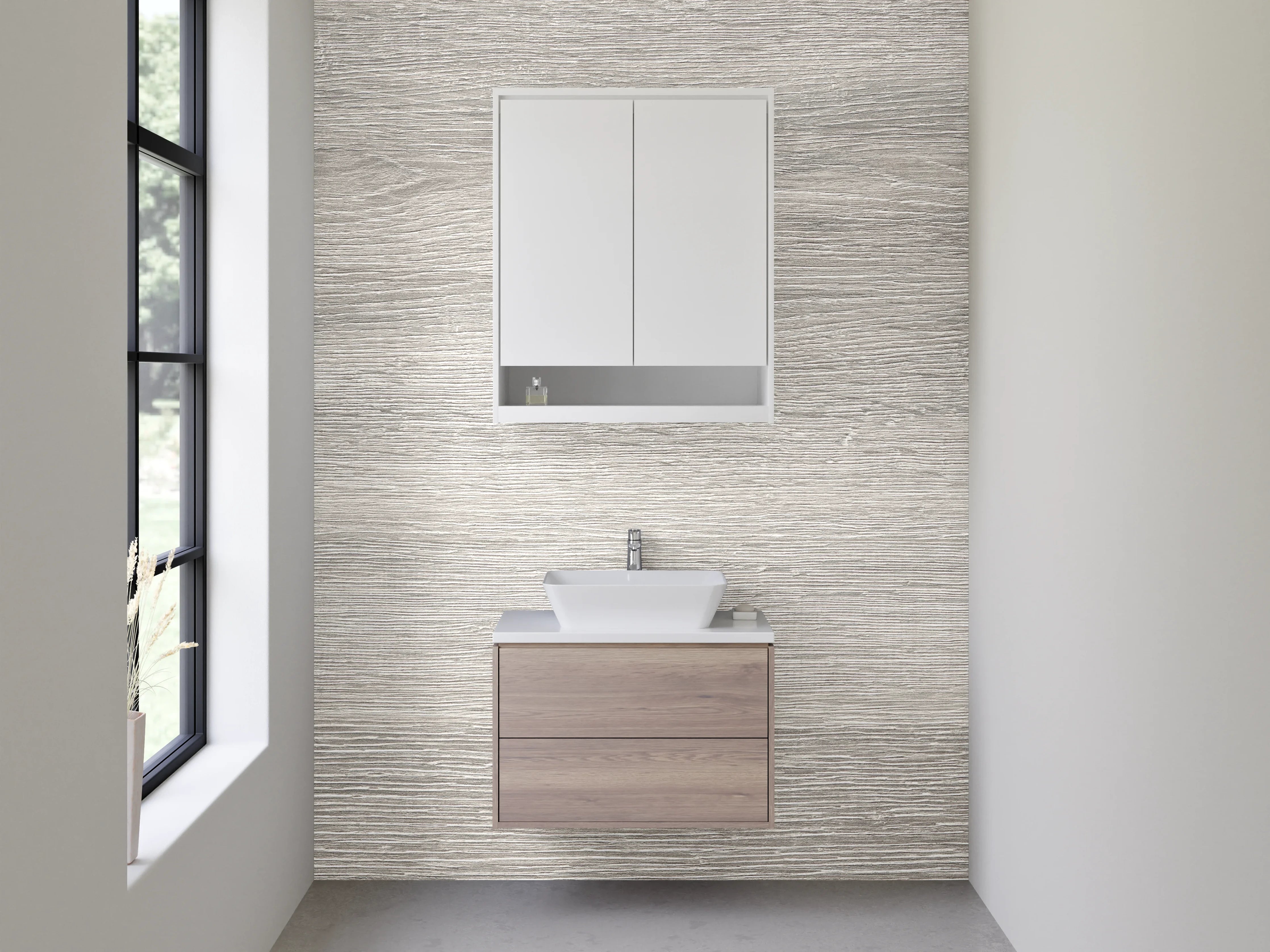 Waschbecken-Rückwand - Weiße Holzoptik modern für Bad & Küche