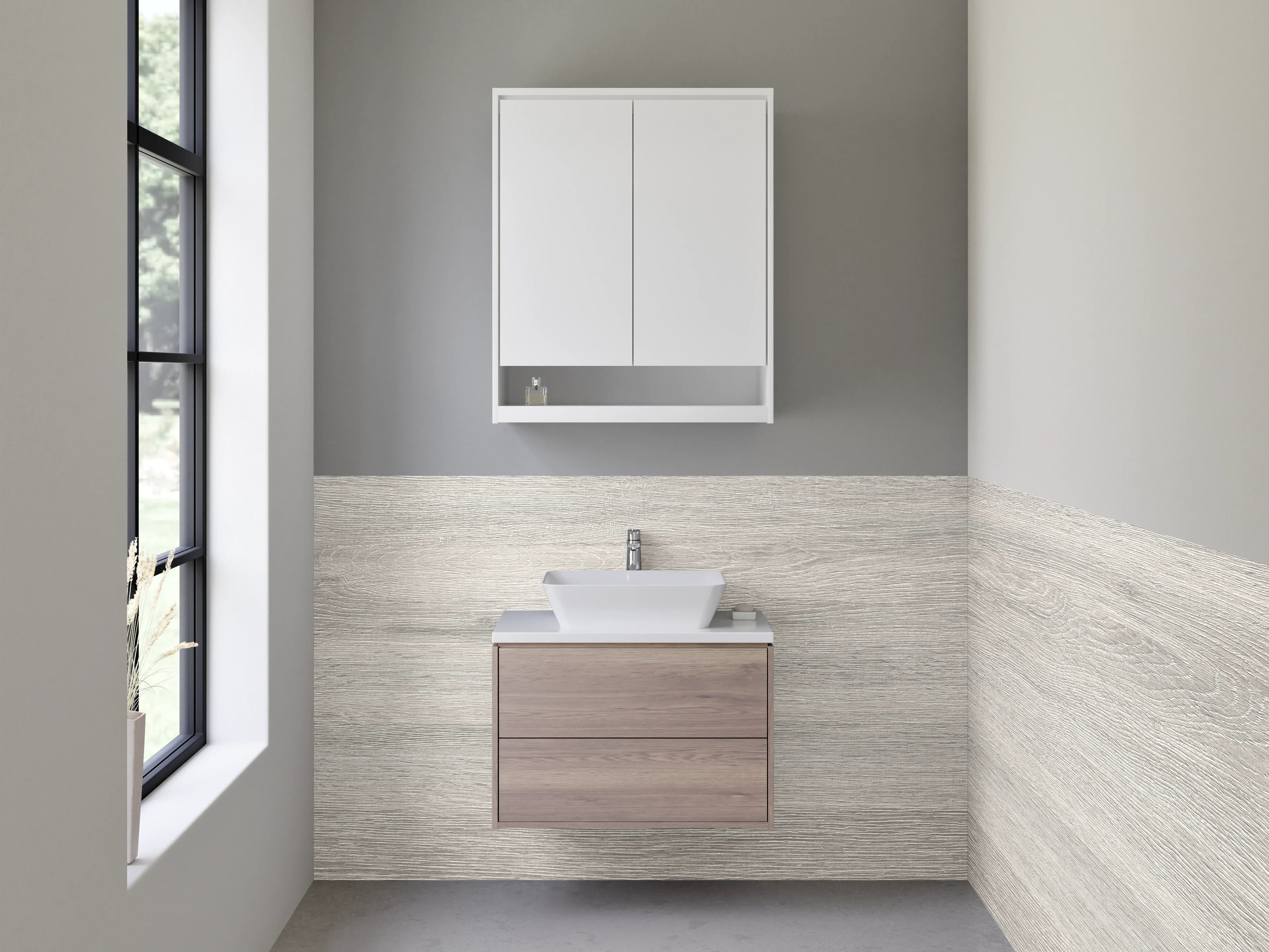 Waschbecken-Rückwand - Weiße Holzoptik modern für Bad & Küche