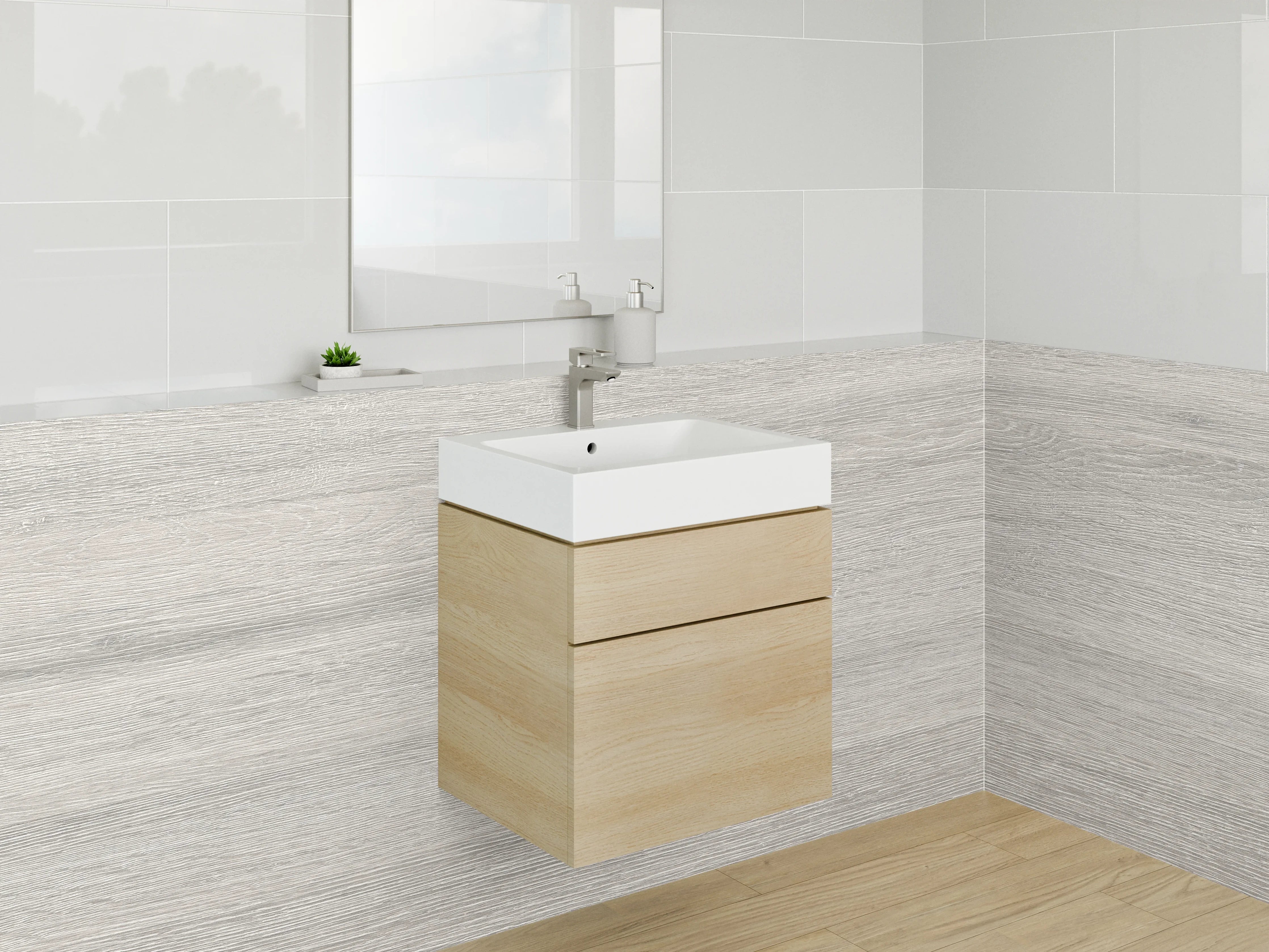Waschbecken-Rückwand - Weiße Holzoptik modern für Bad & Küche