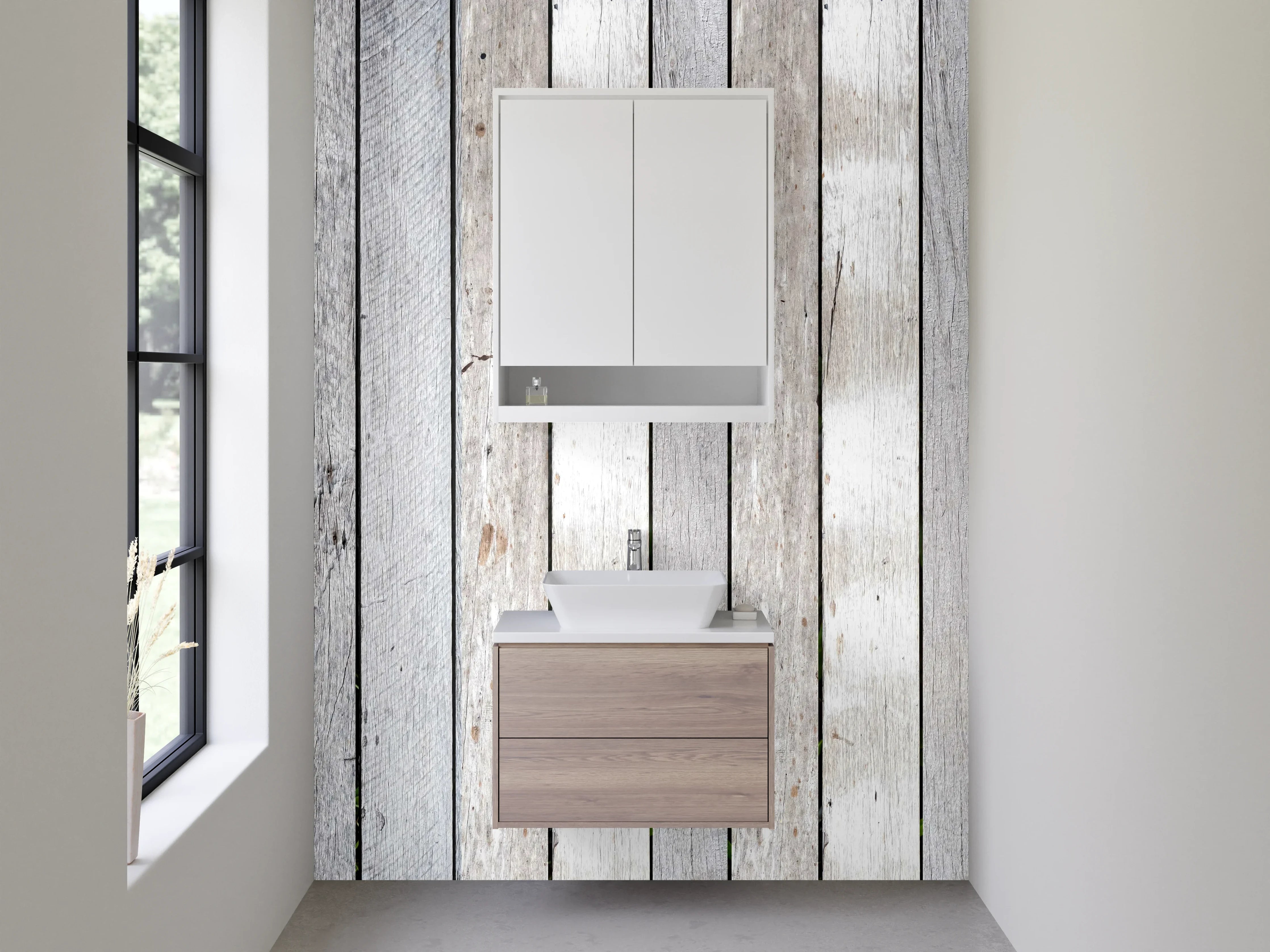 Waschbecken-Rückwand - Weiße Holzplanken-Optik für Rückwände