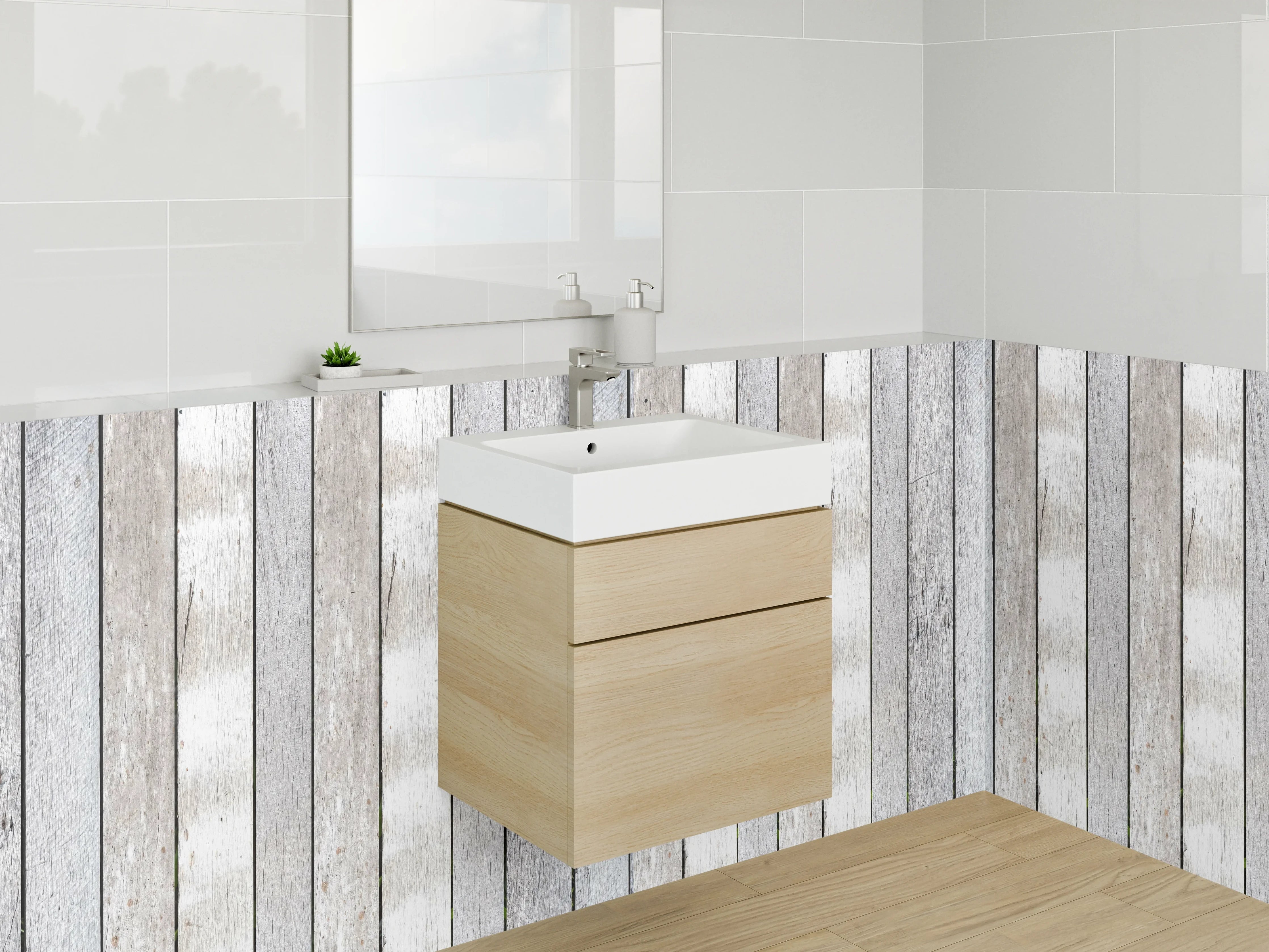 Waschbecken-Rückwand - Weiße Holzplanken-Optik für Rückwände