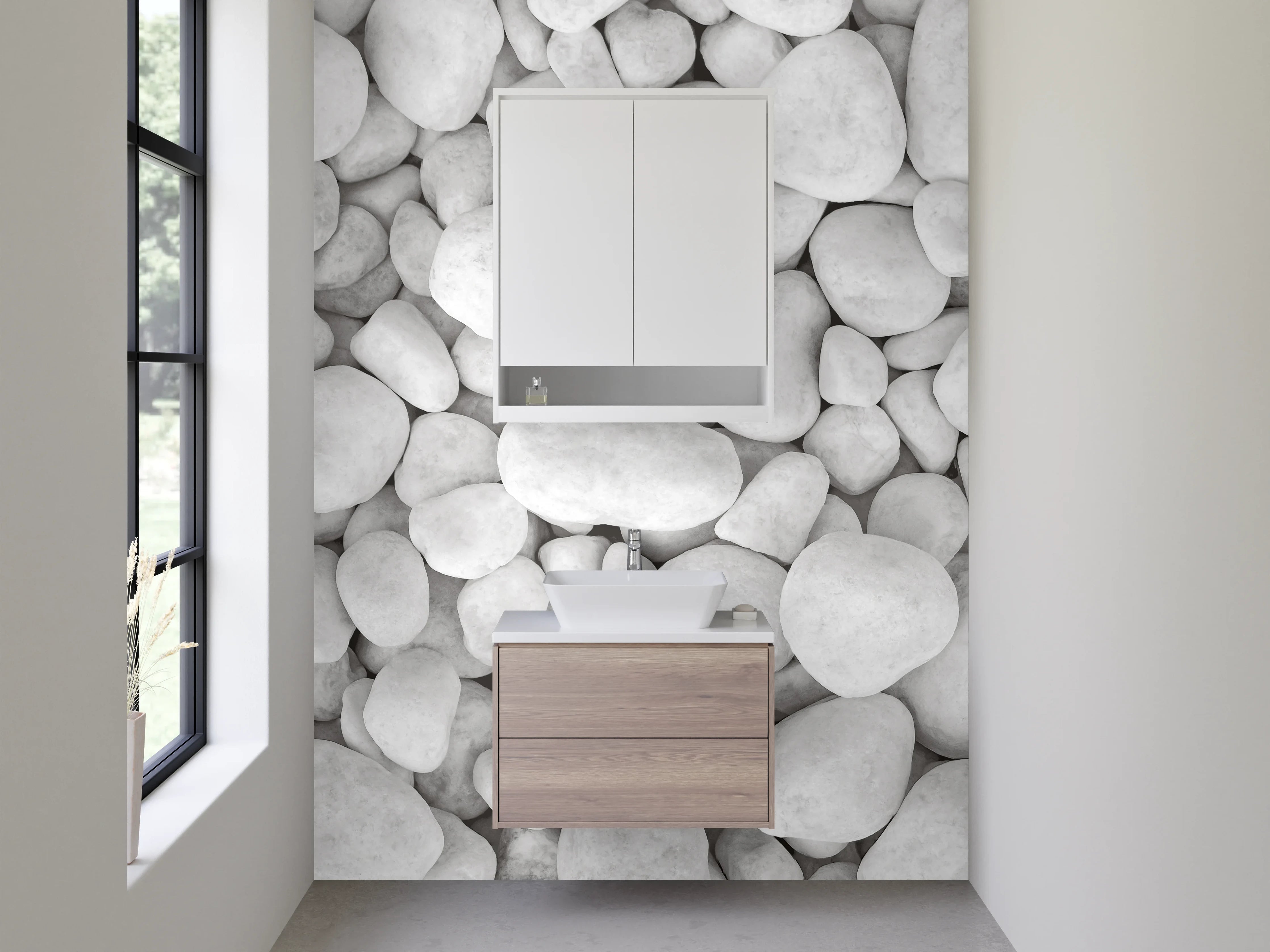 Waschbecken-Rückwand - Weiße Kieselsteine Minimalistisch