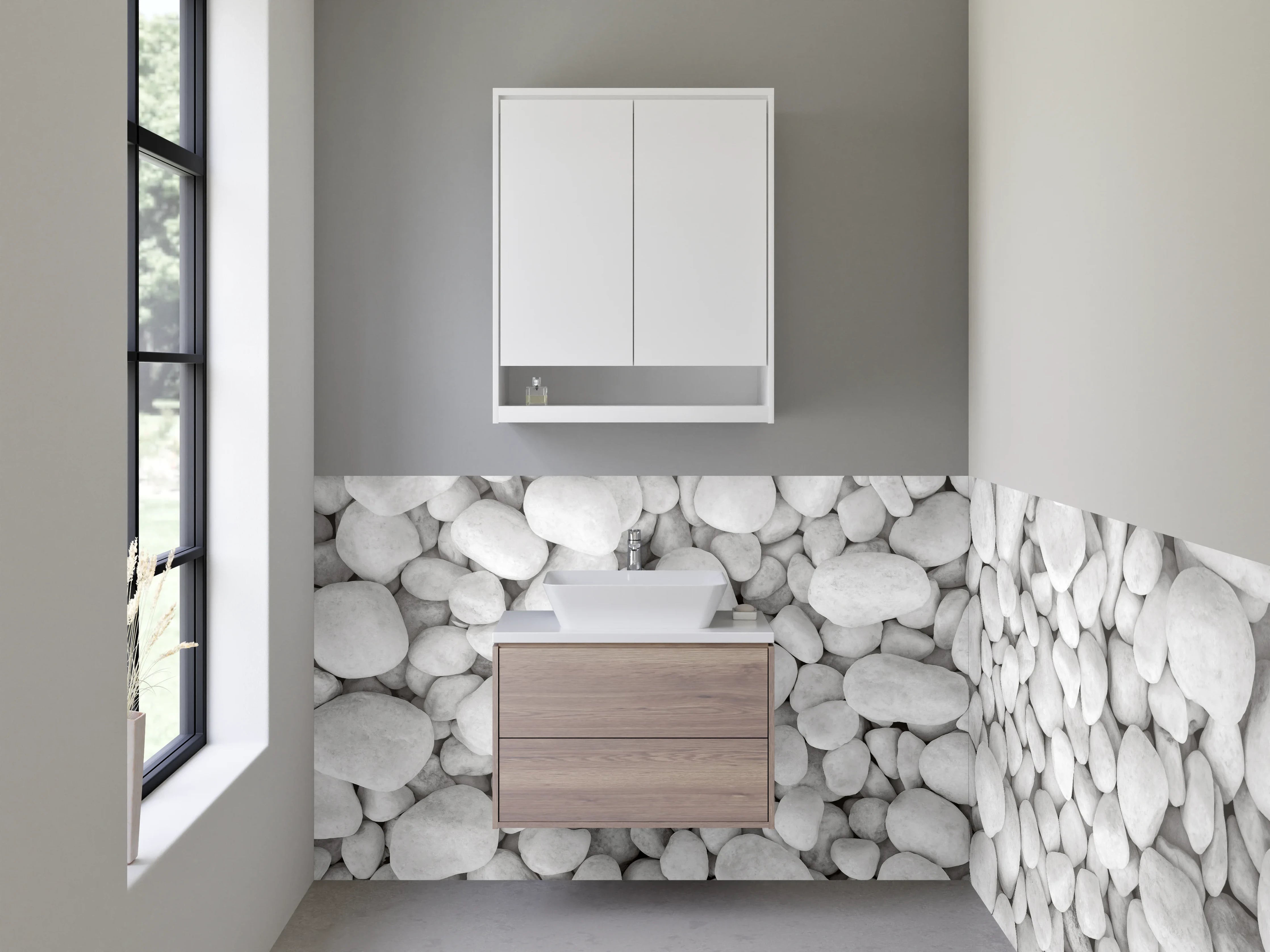 Waschbecken-Rückwand - Weiße Kieselsteine Minimalistisch
