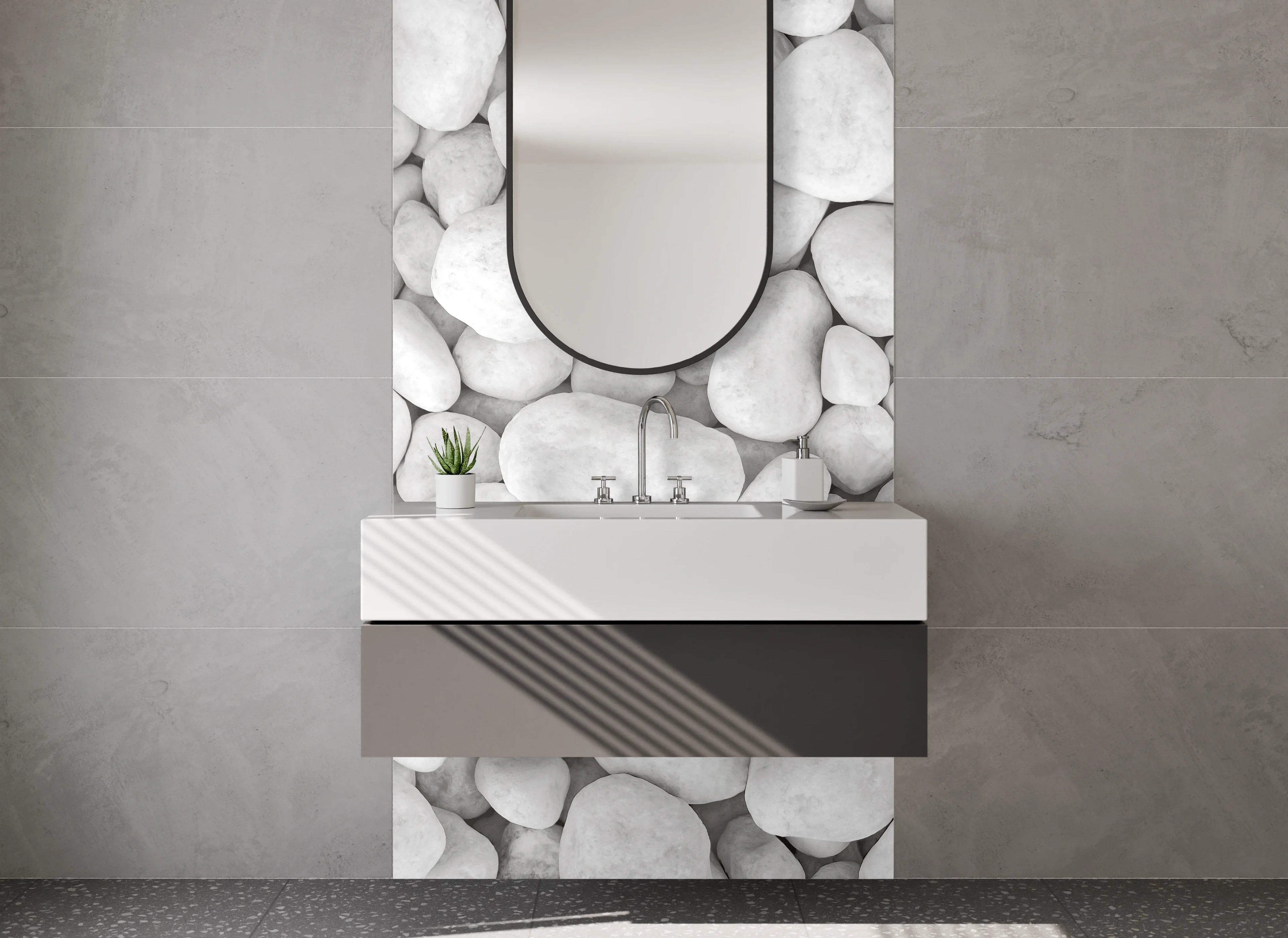 Waschbecken-Rückwand - Weiße Kieselsteine Minimalistisch