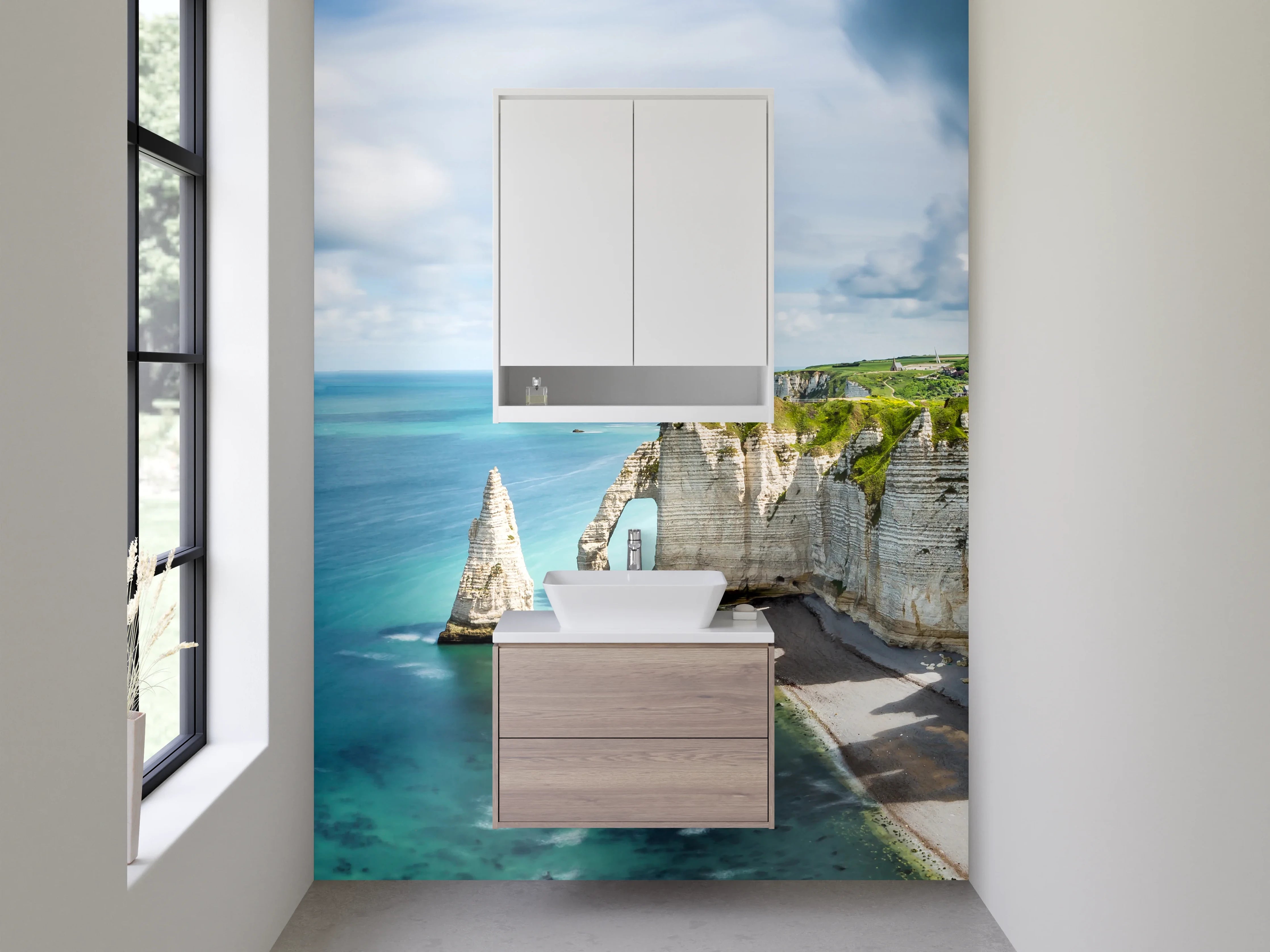 Waschbecken-Rückwand - Weiße Klippen an der Küste mit blauer See
