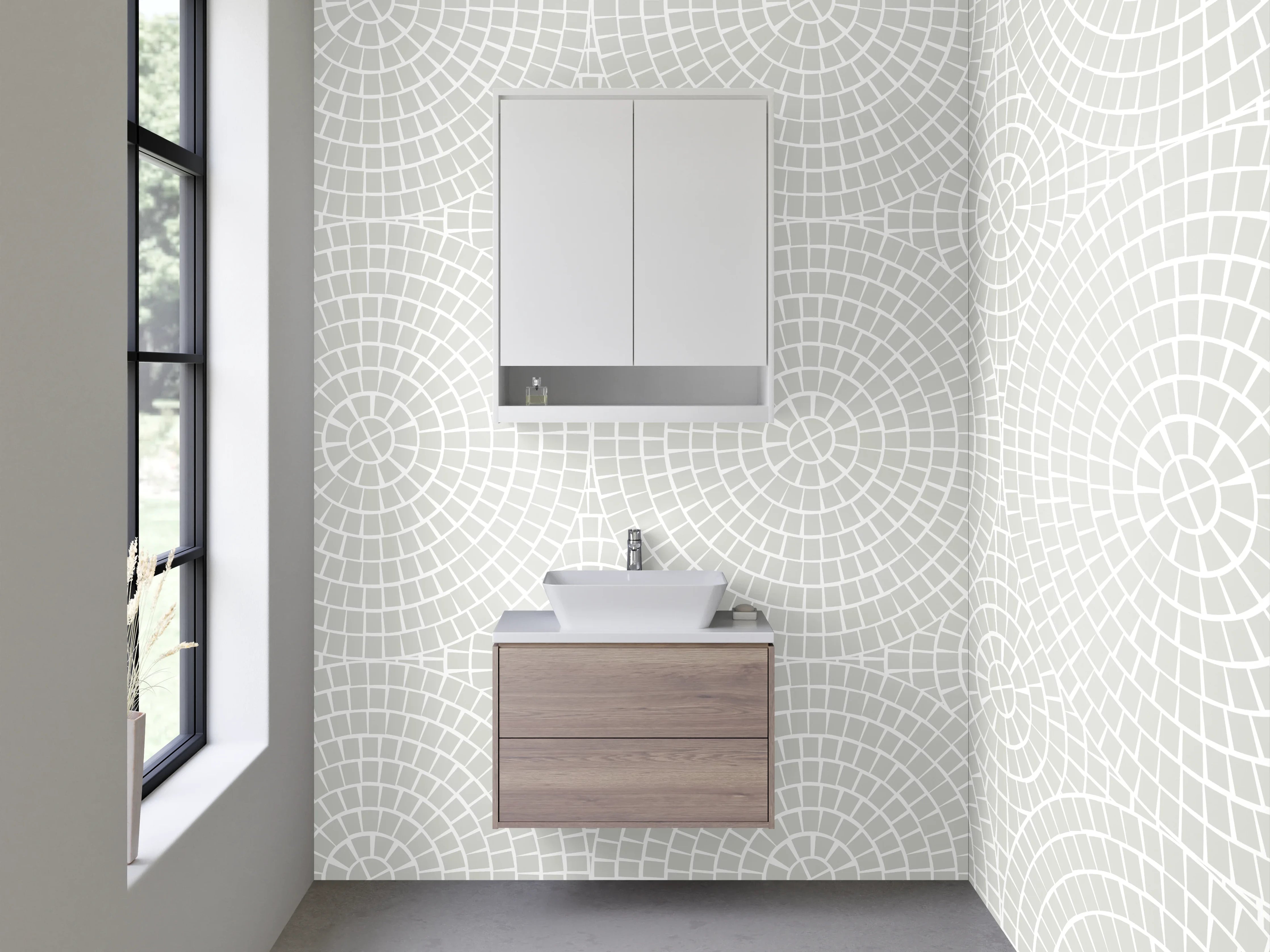 Waschbecken-Rückwand - Weiße Kreis-Muster Fliesen modern