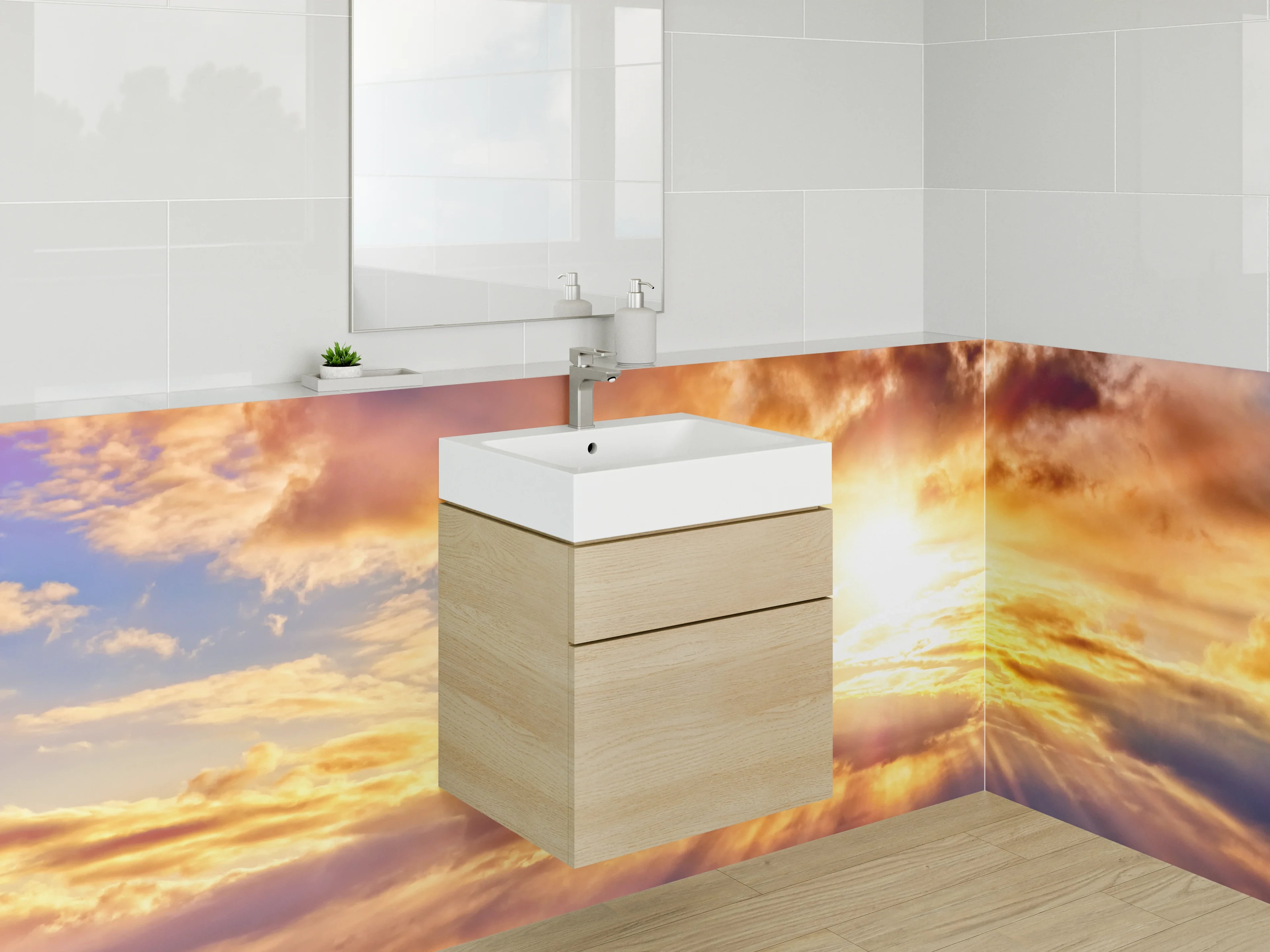 Waschbecken-Rückwand - Weiße Landschaft mit Grautönen