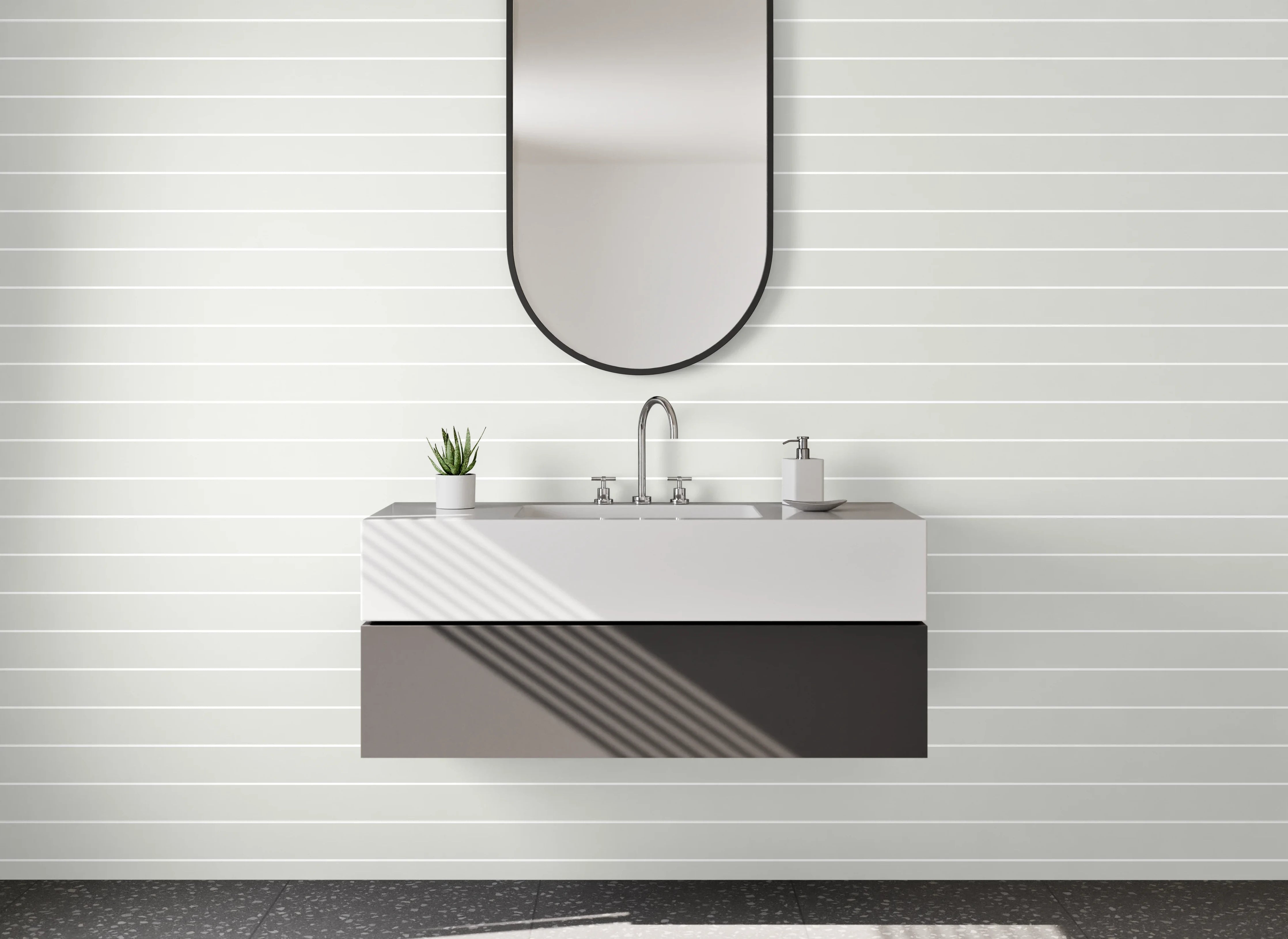 Waschbecken-Rückwand - Weiße Linien auf grauem Hintergrund