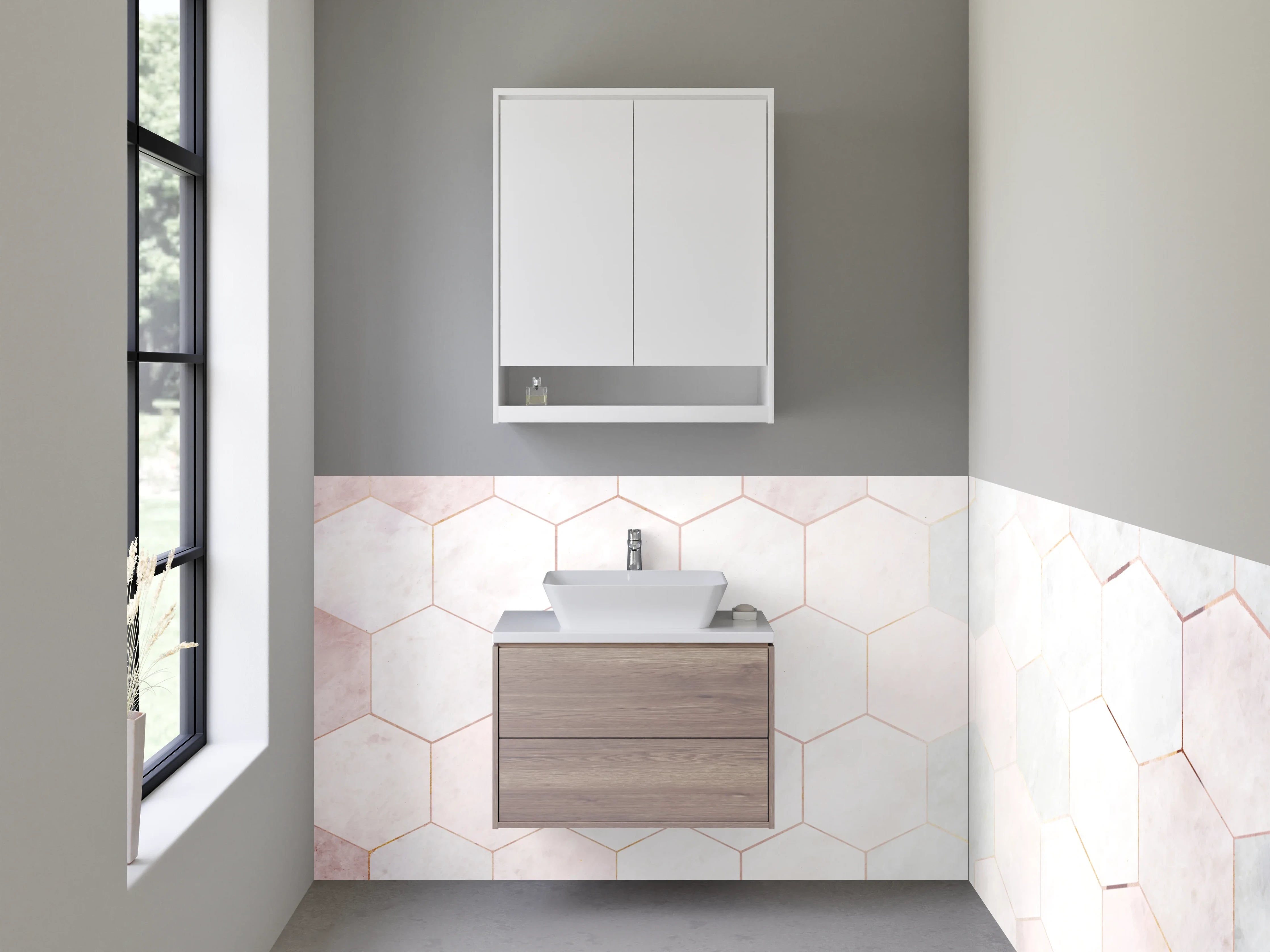 Waschbecken-Rückwand - Weiße Marmor Hexagon Fliesen