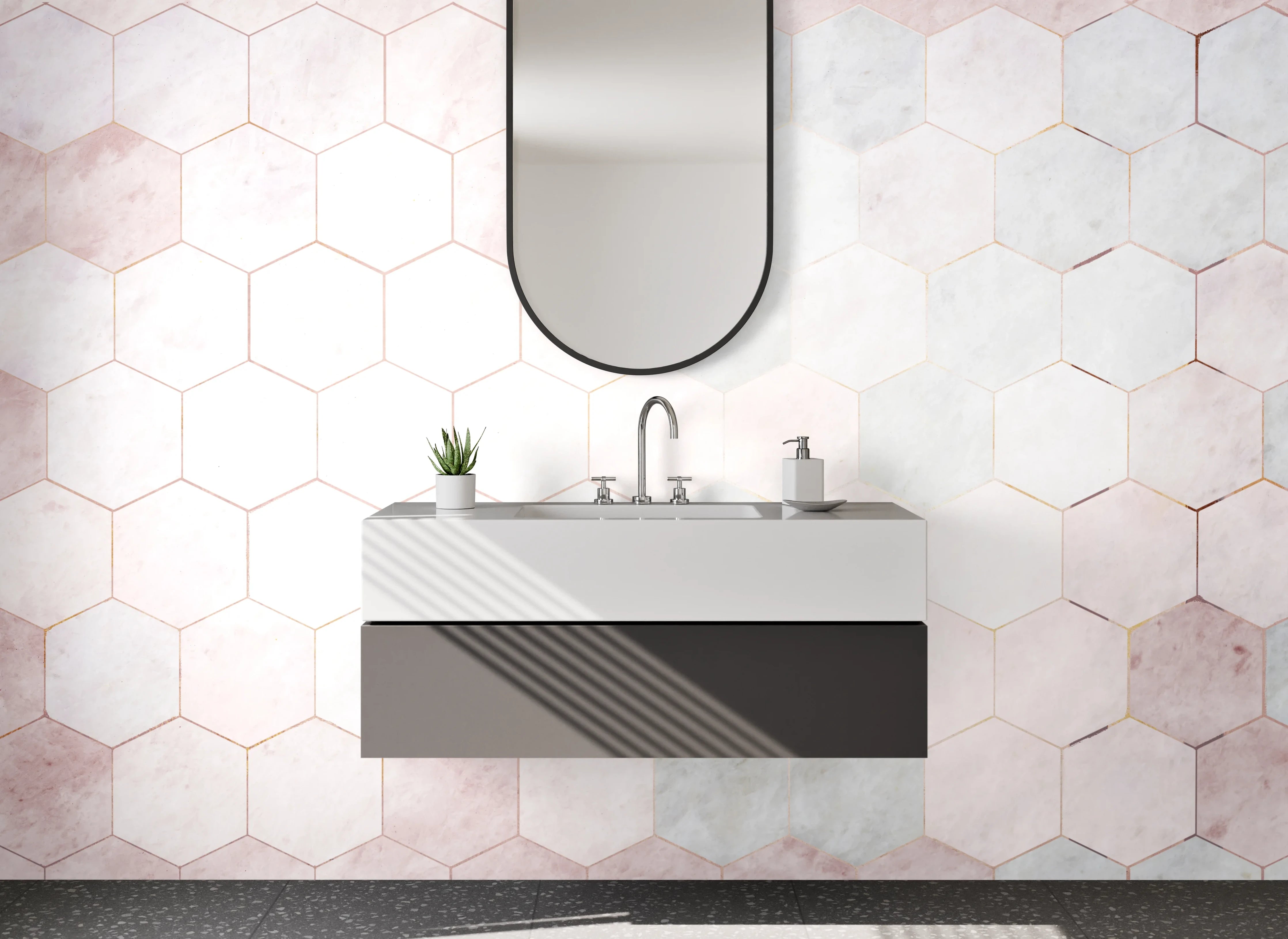 Waschbecken-Rückwand - Weiße Marmor Hexagon Fliesen
