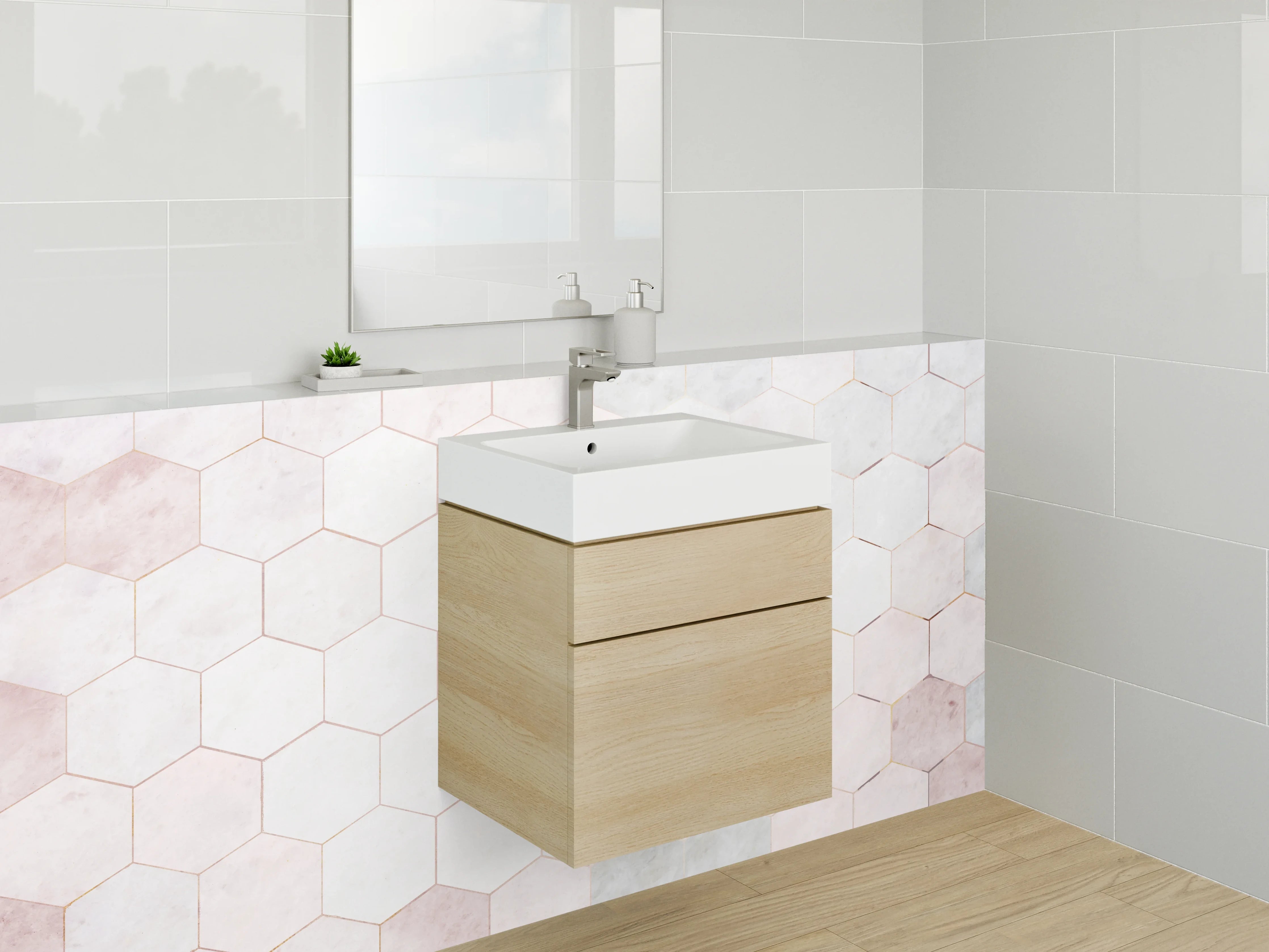 Waschbecken-Rückwand - Weiße Marmor Hexagon Fliesen