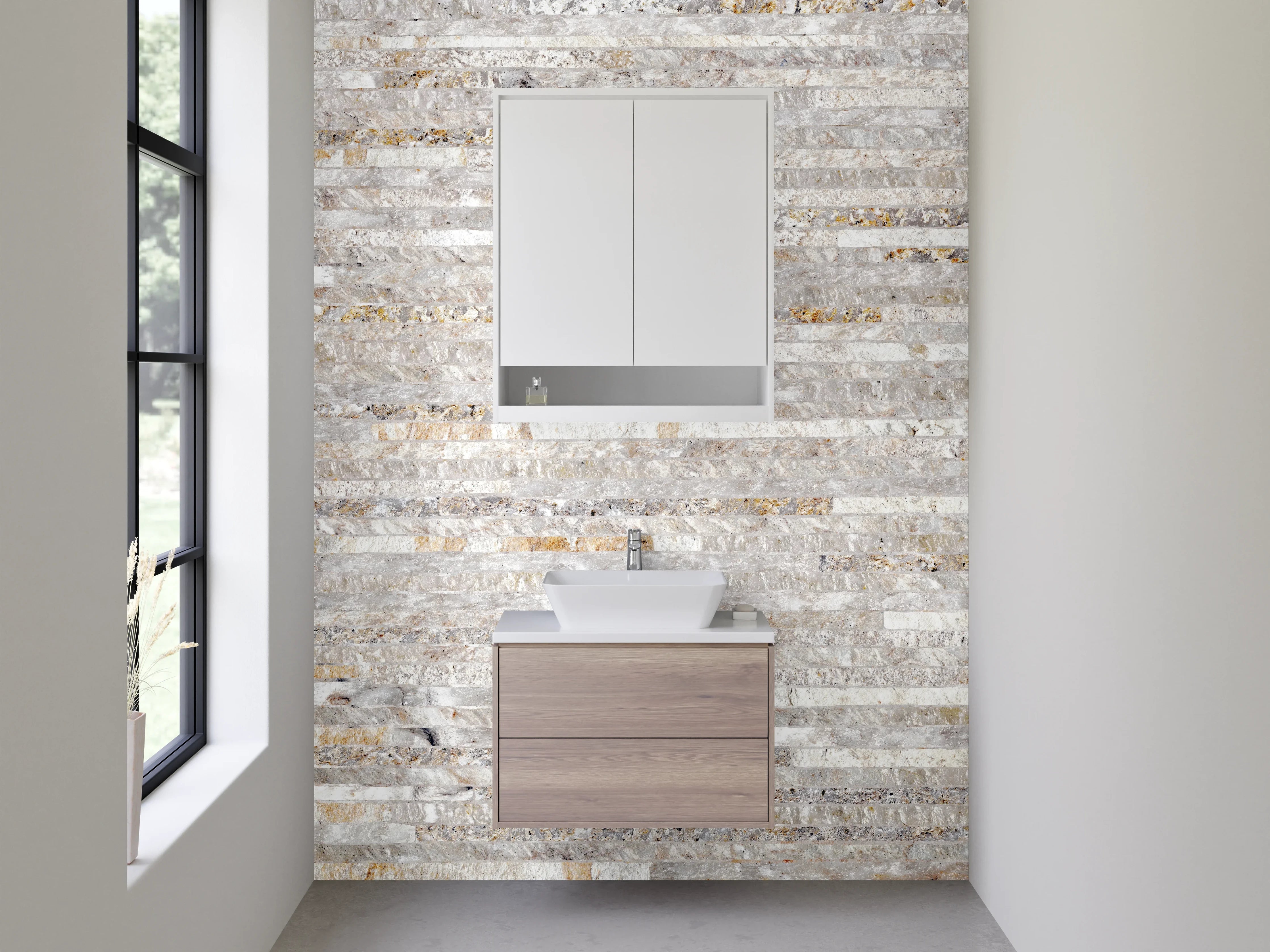 Waschbecken-Rückwand - Weiße Marmor-Optik Steinfliesen