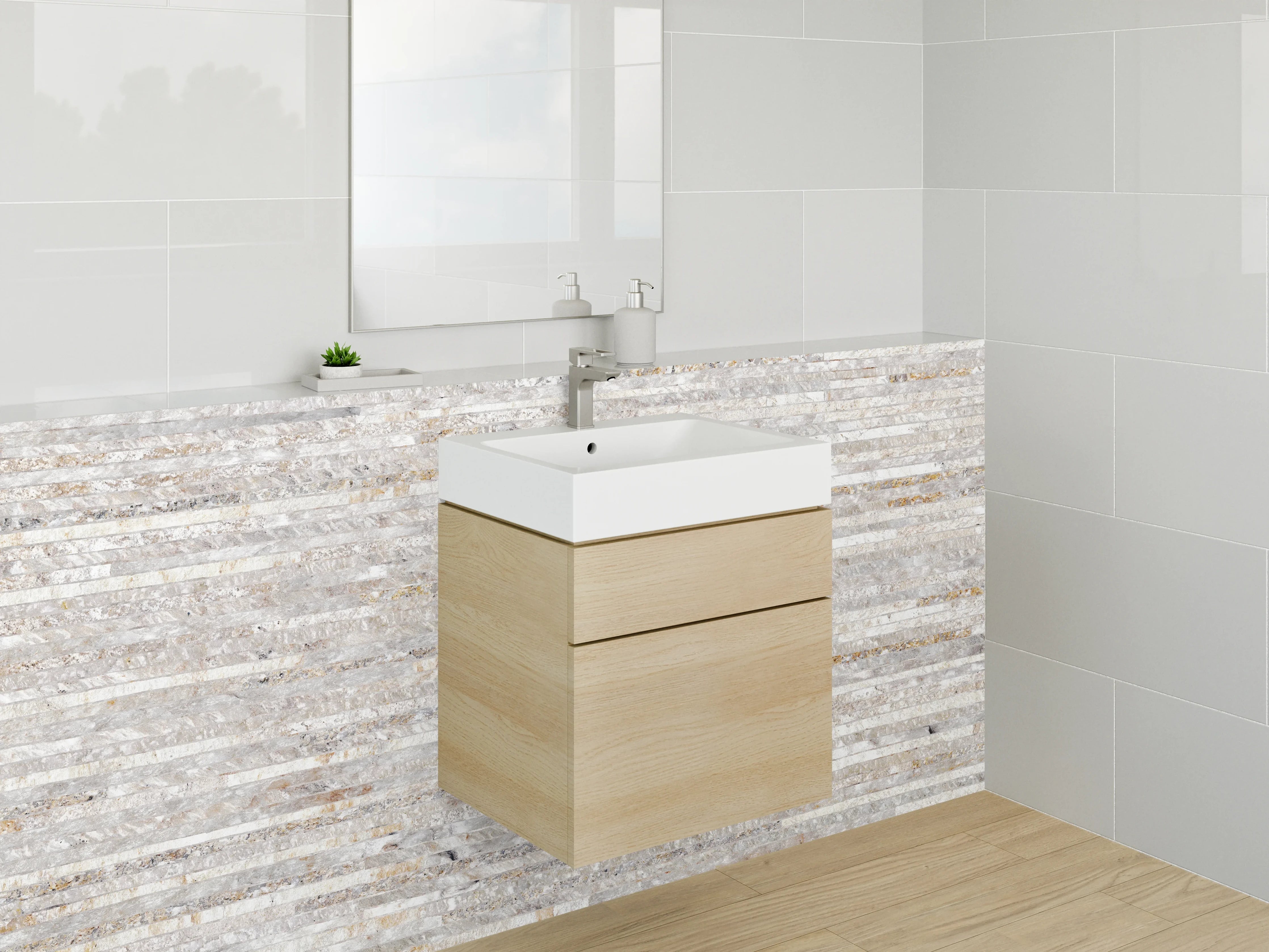 Waschbecken-Rückwand - Weiße Marmor-Optik Steinfliesen
