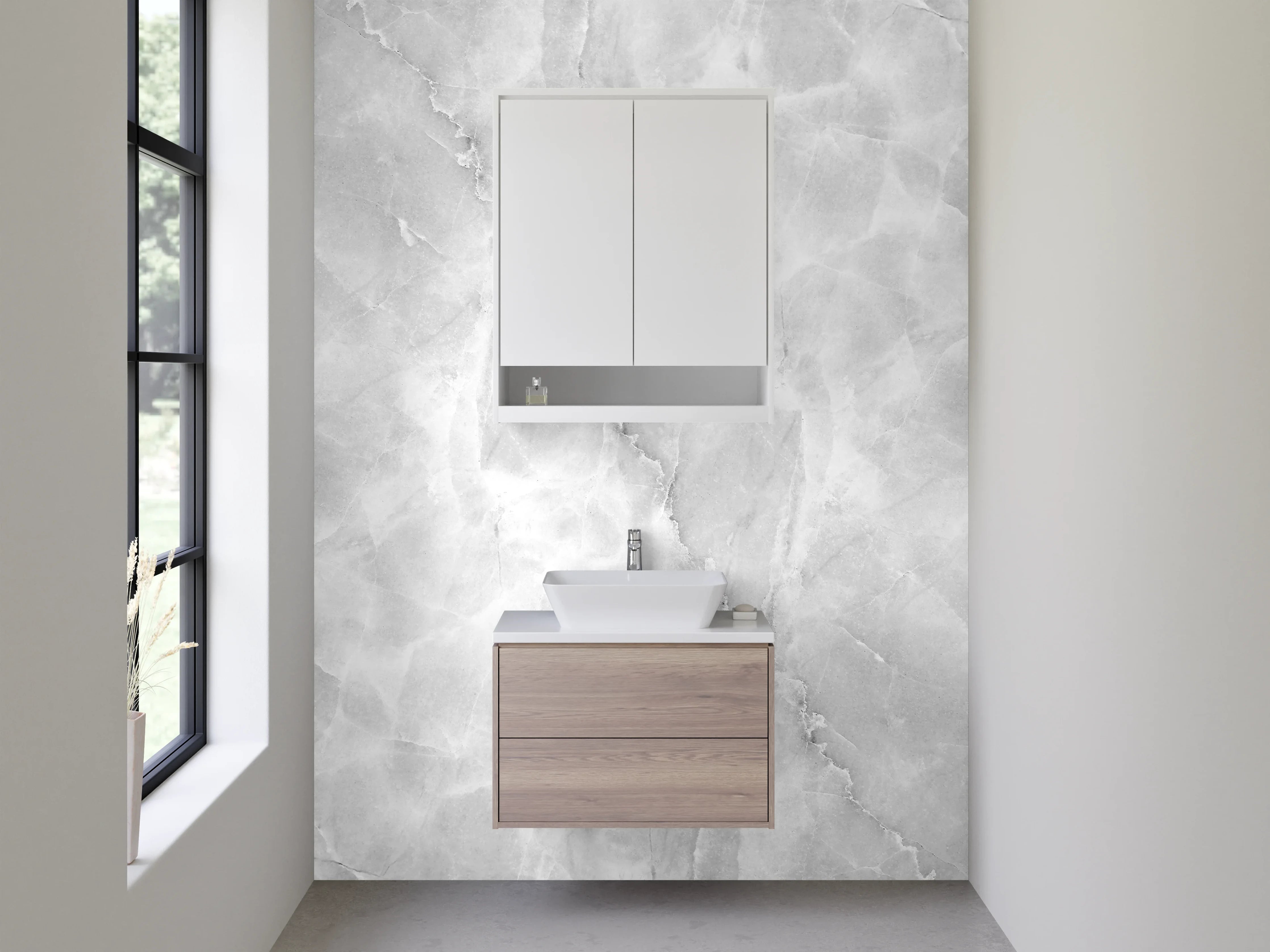 Waschbecken-Rückwand - Weiße Marmor-Optik für modernes Ambiente