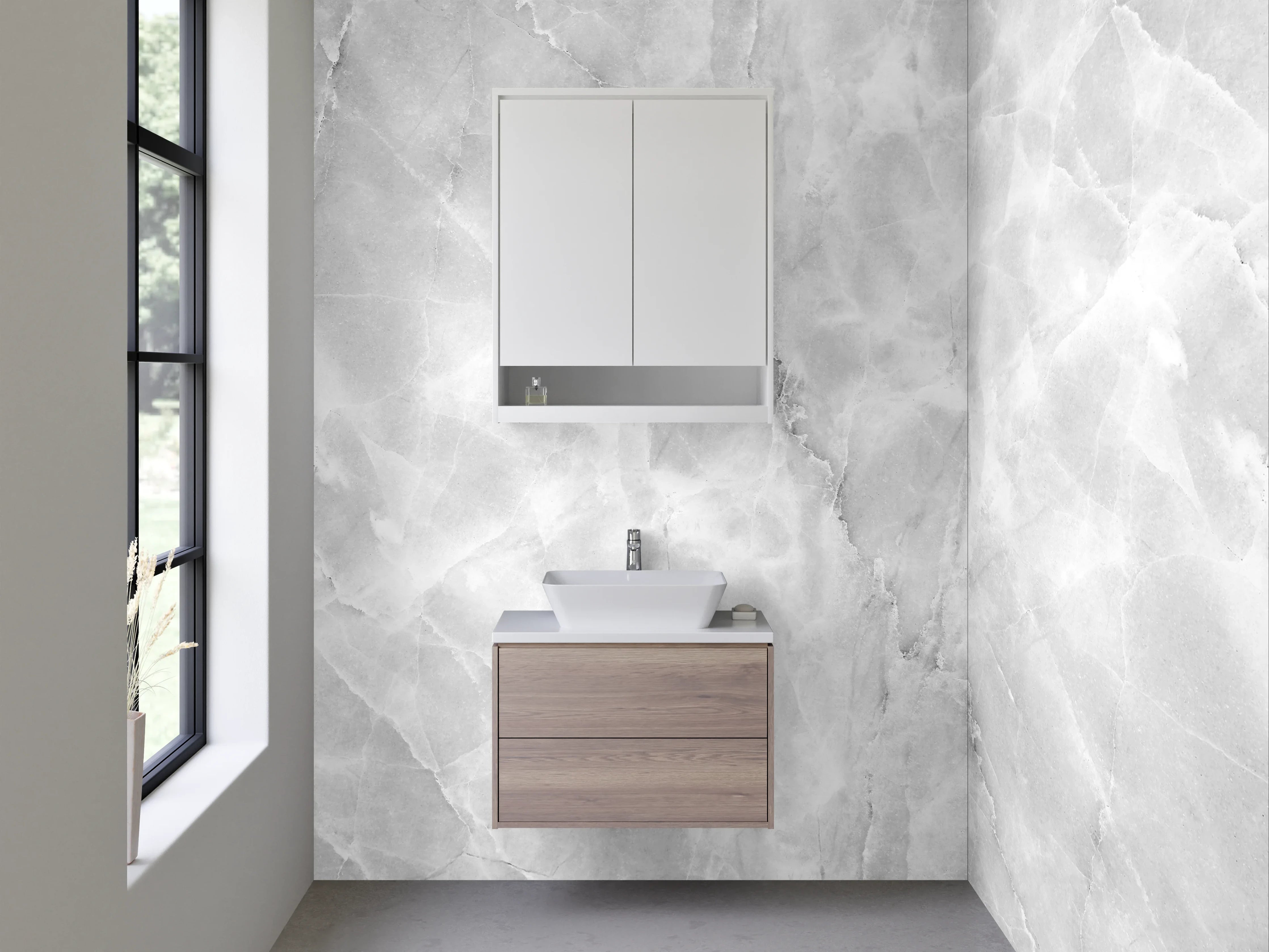 Waschbecken-Rückwand - Weiße Marmor-Optik für modernes Ambiente