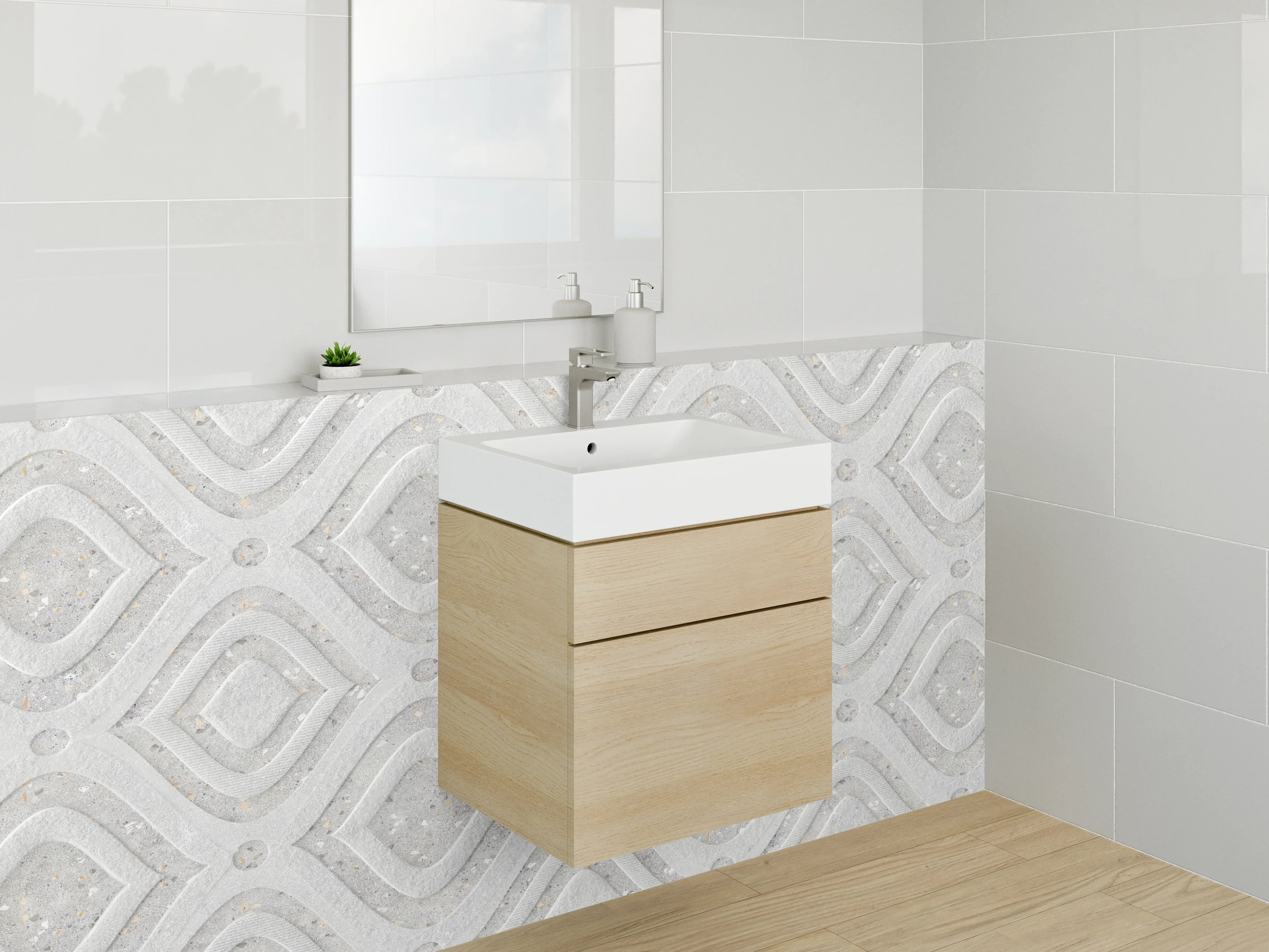 Waschbecken-Rückwand - Weiße Marmor Optik geometrisches Muster