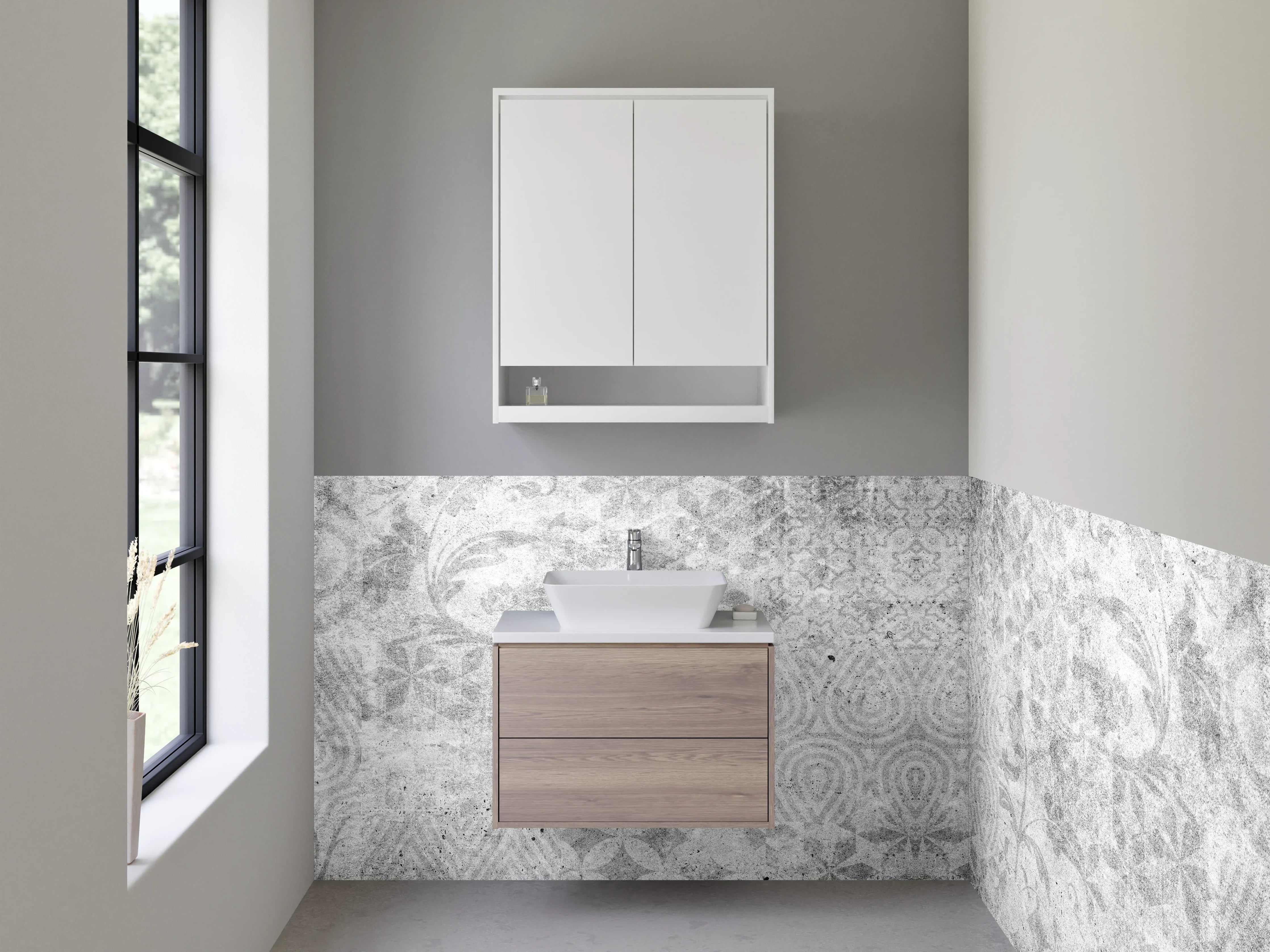 Waschbecken-Rückwand - Weiße Marmor-Optik mit feinem Muster