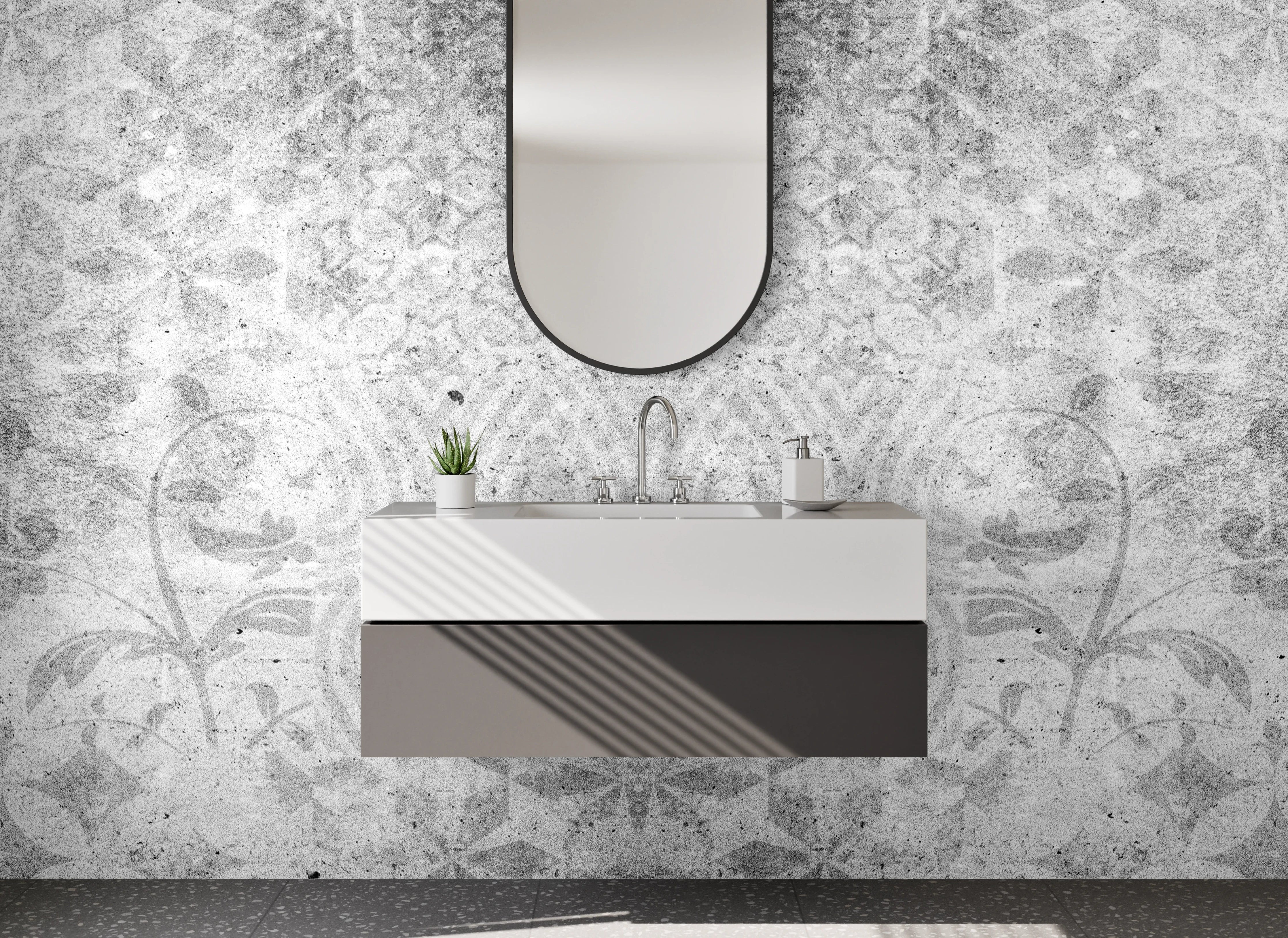 Waschbecken-Rückwand - Weiße Marmor-Optik mit feinem Muster