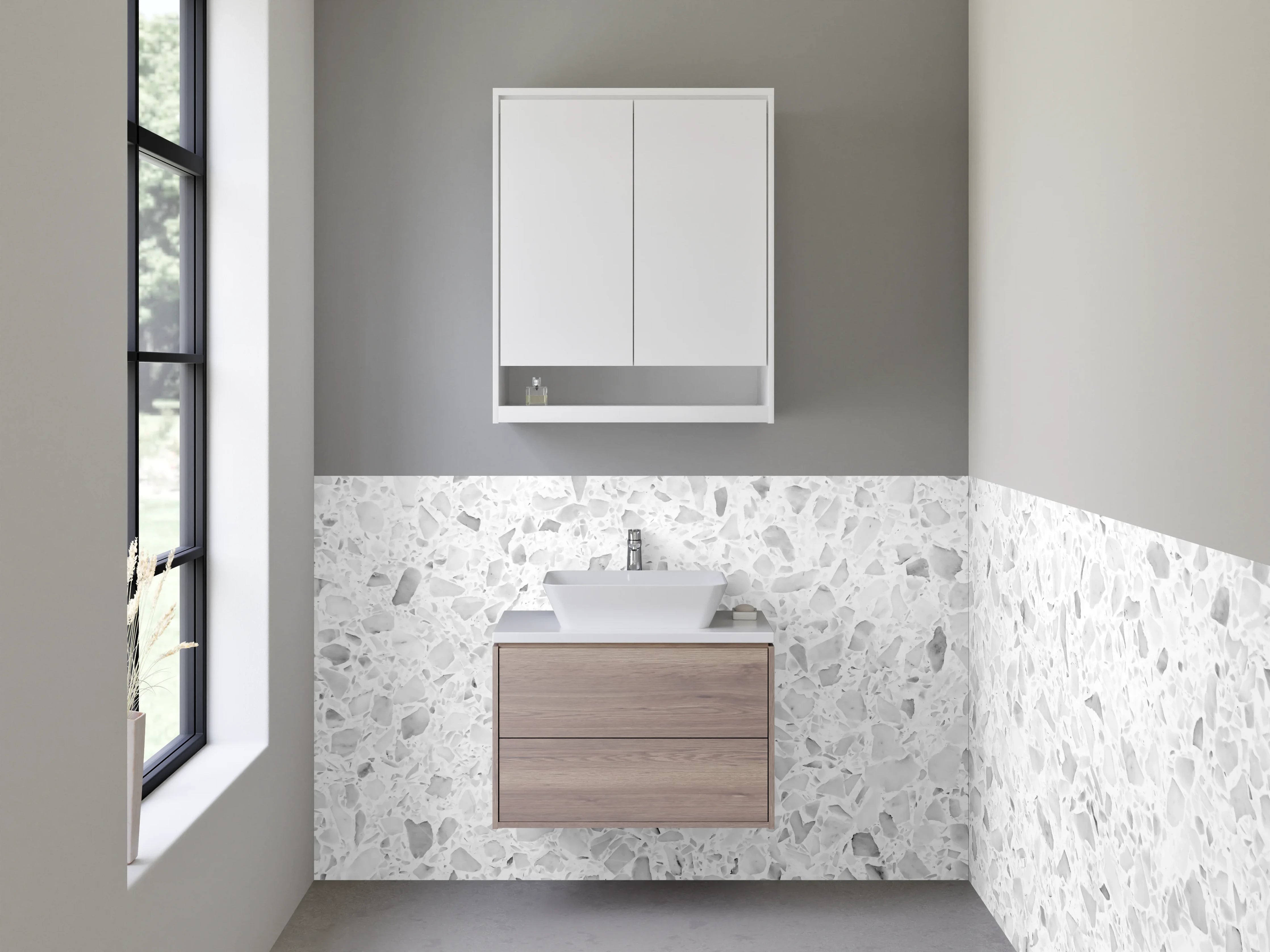 Waschbecken-Rückwand - Weiße Marmor-Textur mit Grautönen