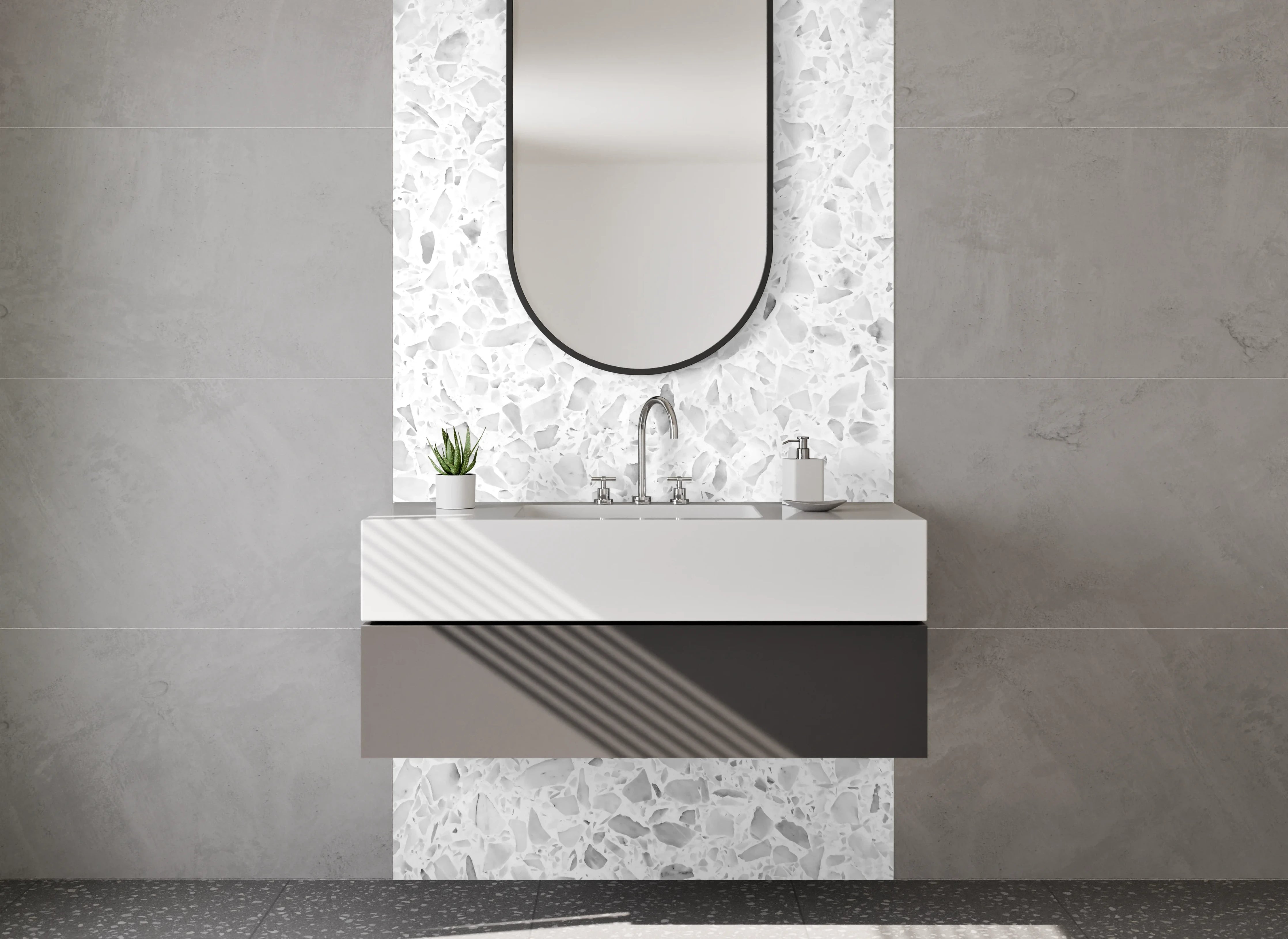 Waschbecken-Rückwand - Weiße Marmor-Textur mit Grautönen