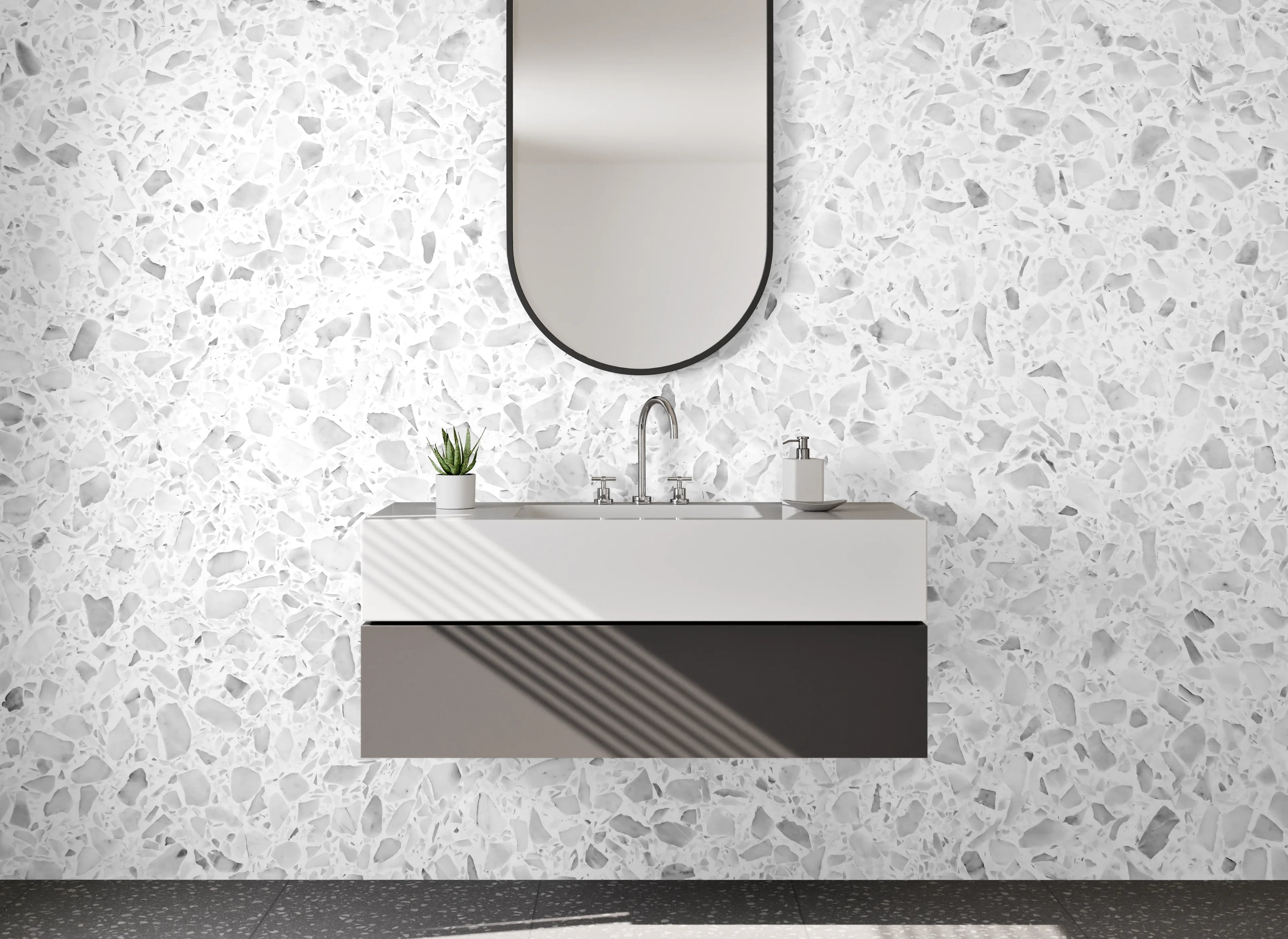 Waschbecken-Rückwand - Weiße Marmor-Textur mit Grautönen