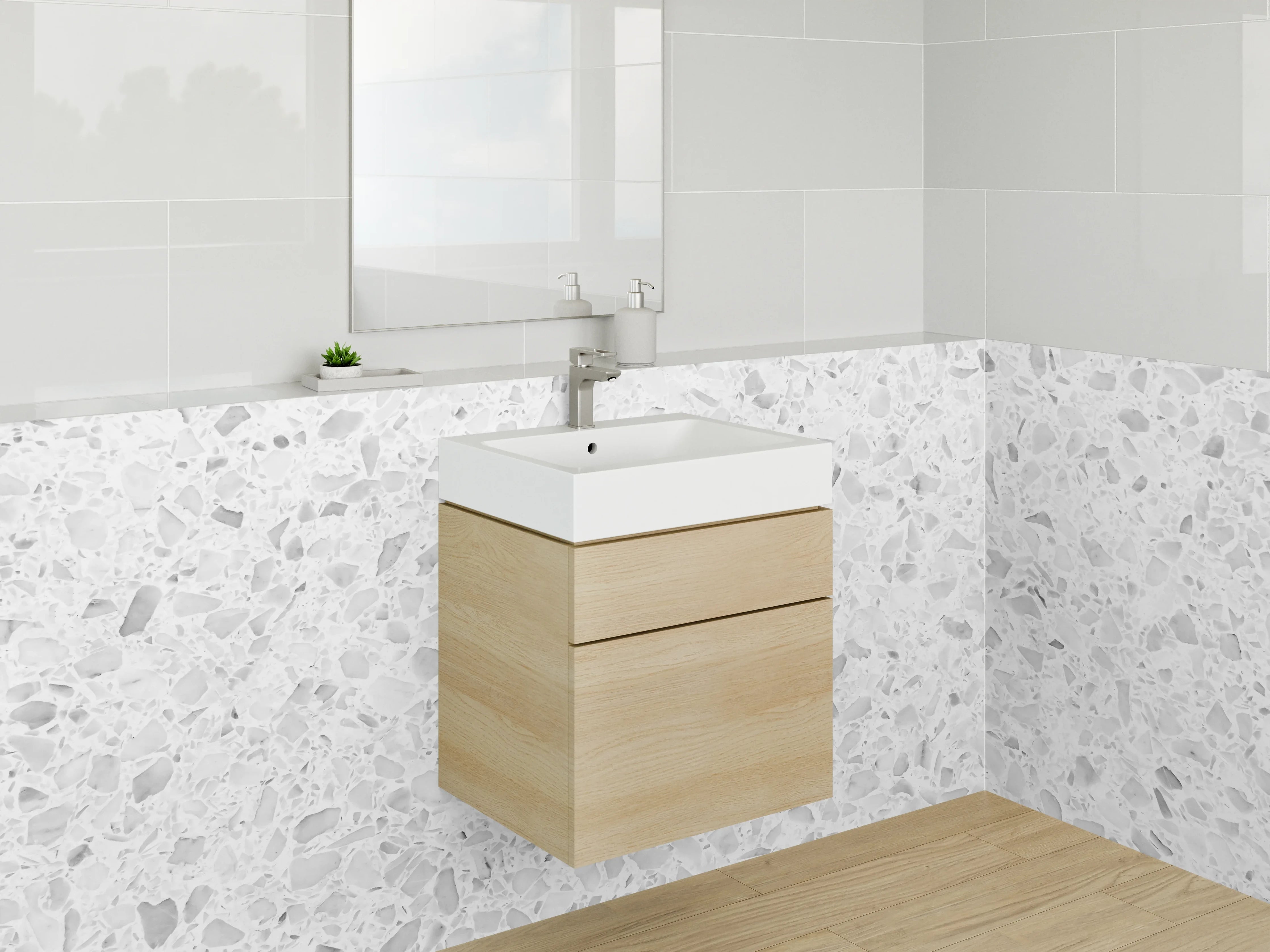 Waschbecken-Rückwand - Weiße Marmor-Textur mit Grautönen