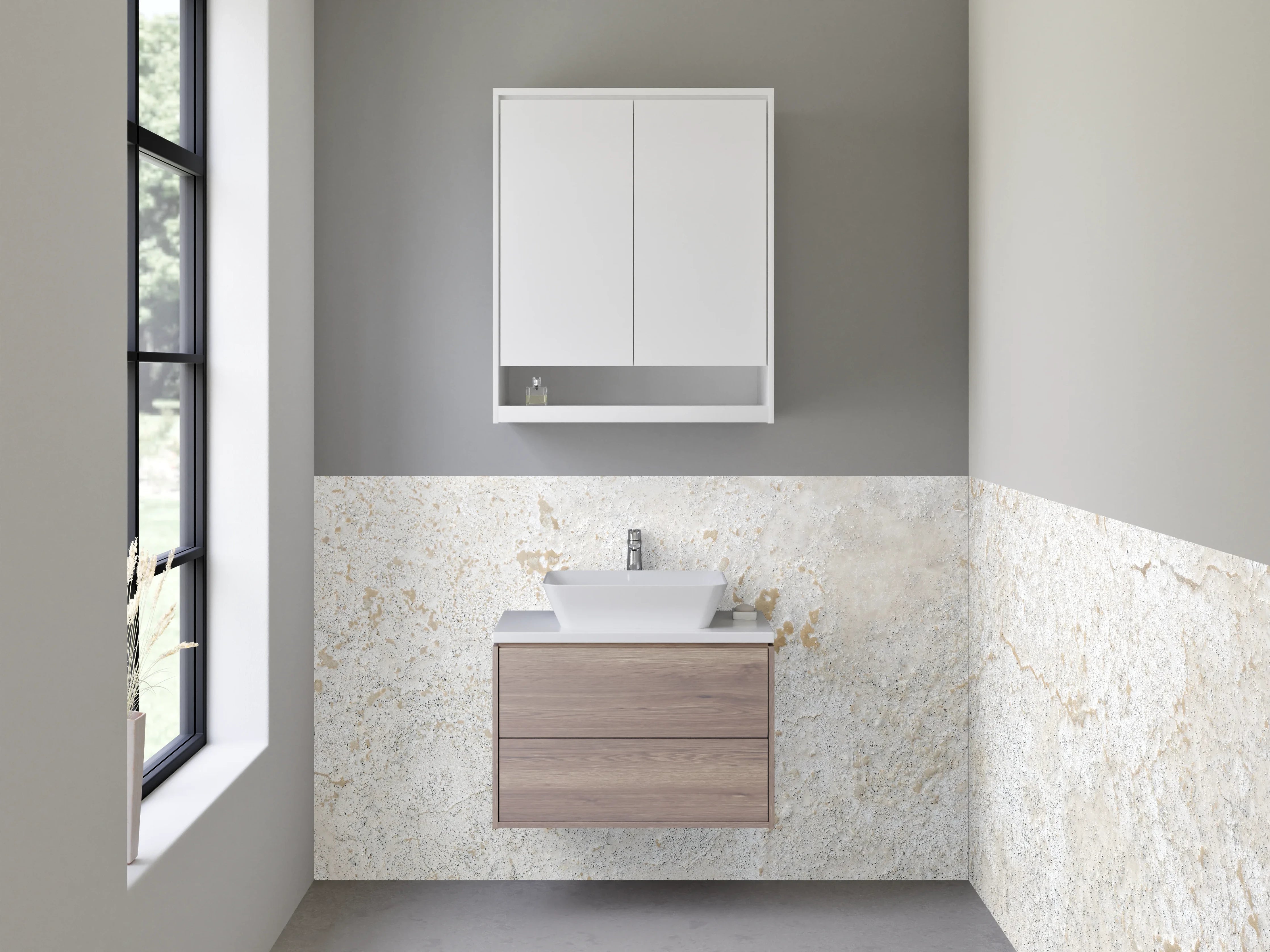 Waschbecken-Rückwand - Weiße Marmor-Textur mit grauer Struktur