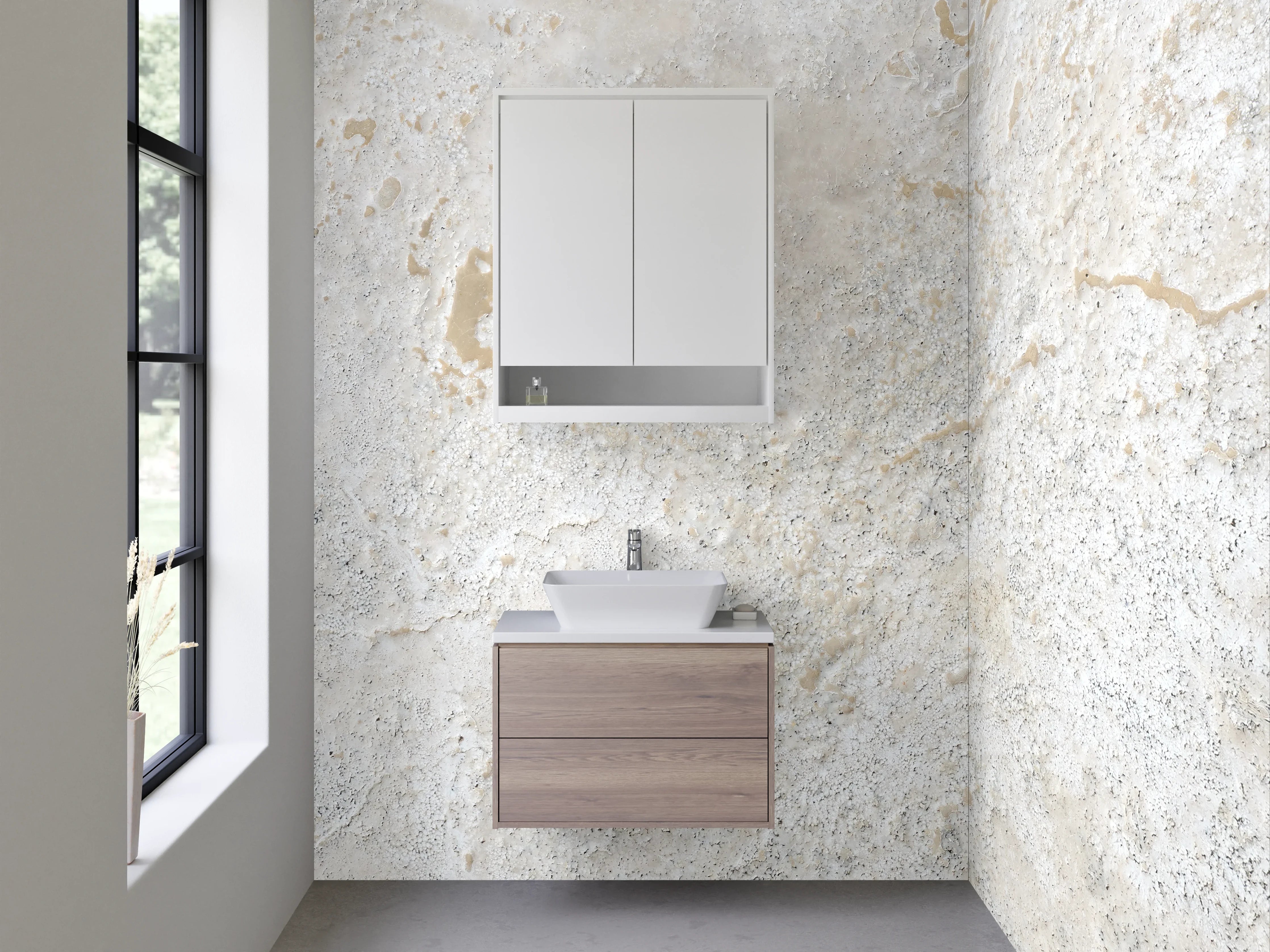 Waschbecken-Rückwand - Weiße Marmor-Textur mit grauer Struktur