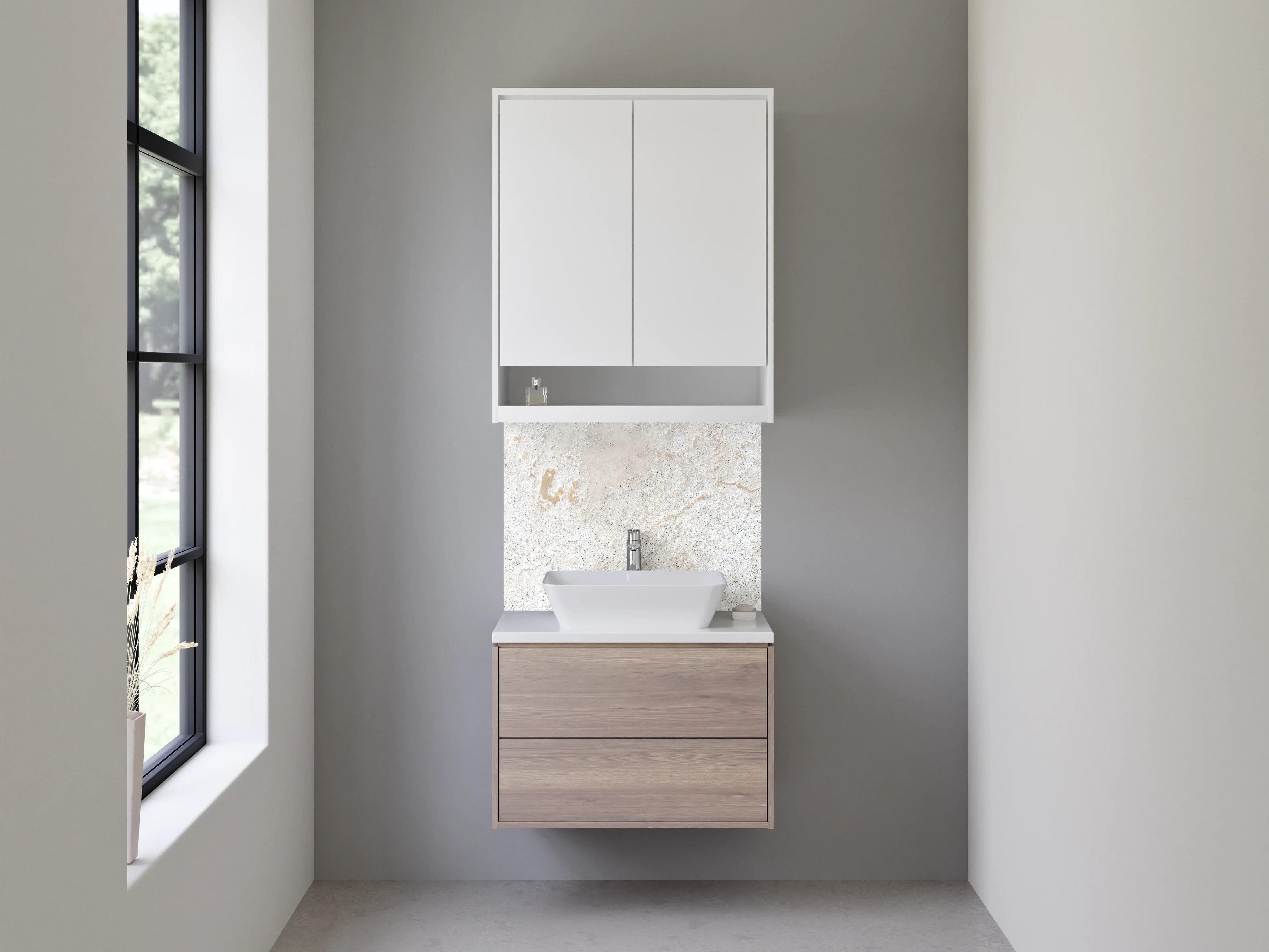 Waschbecken-Rückwand - Weiße Marmor-Textur mit grauer Struktur