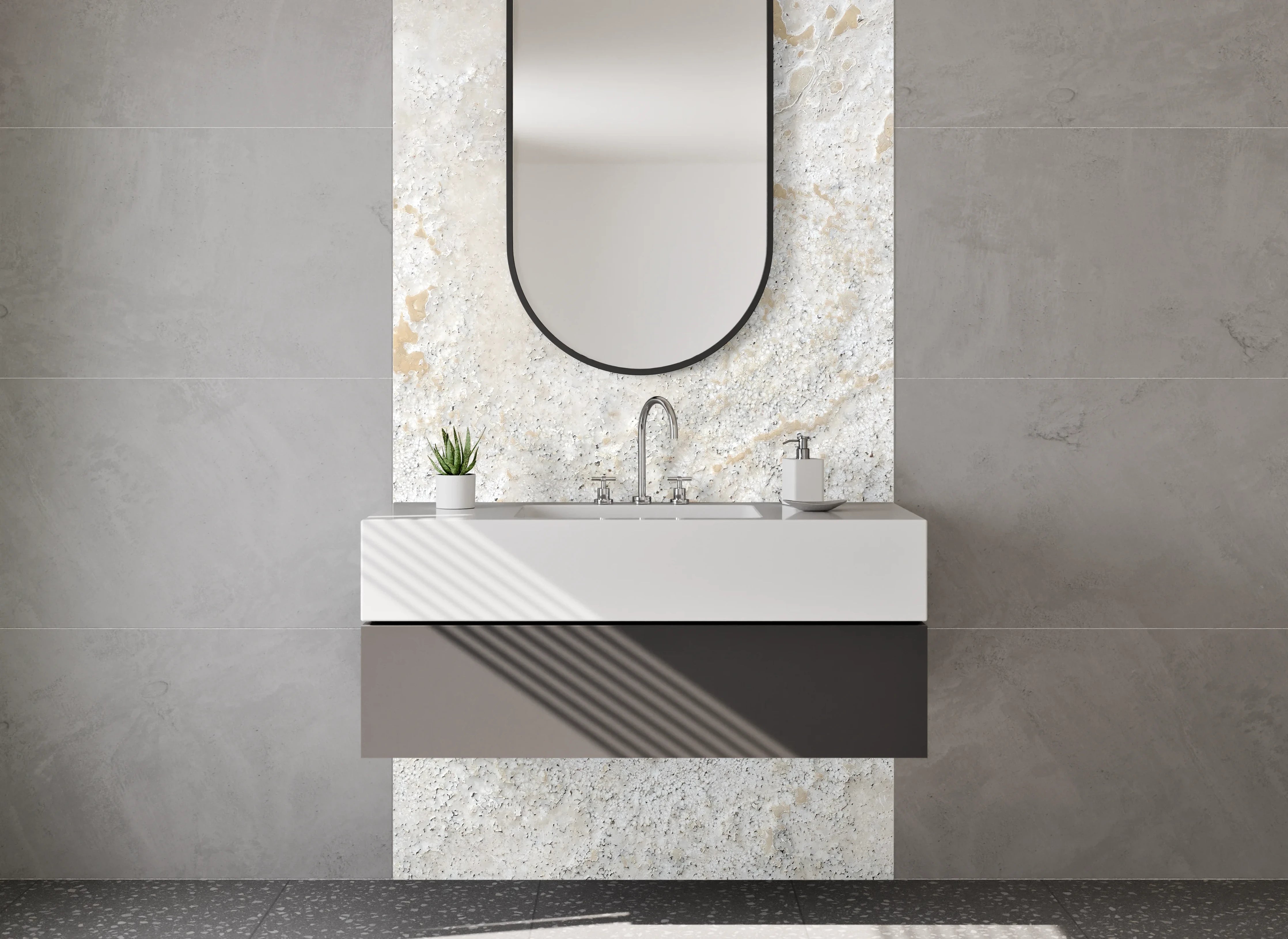 Waschbecken-Rückwand - Weiße Marmor-Textur mit grauer Struktur