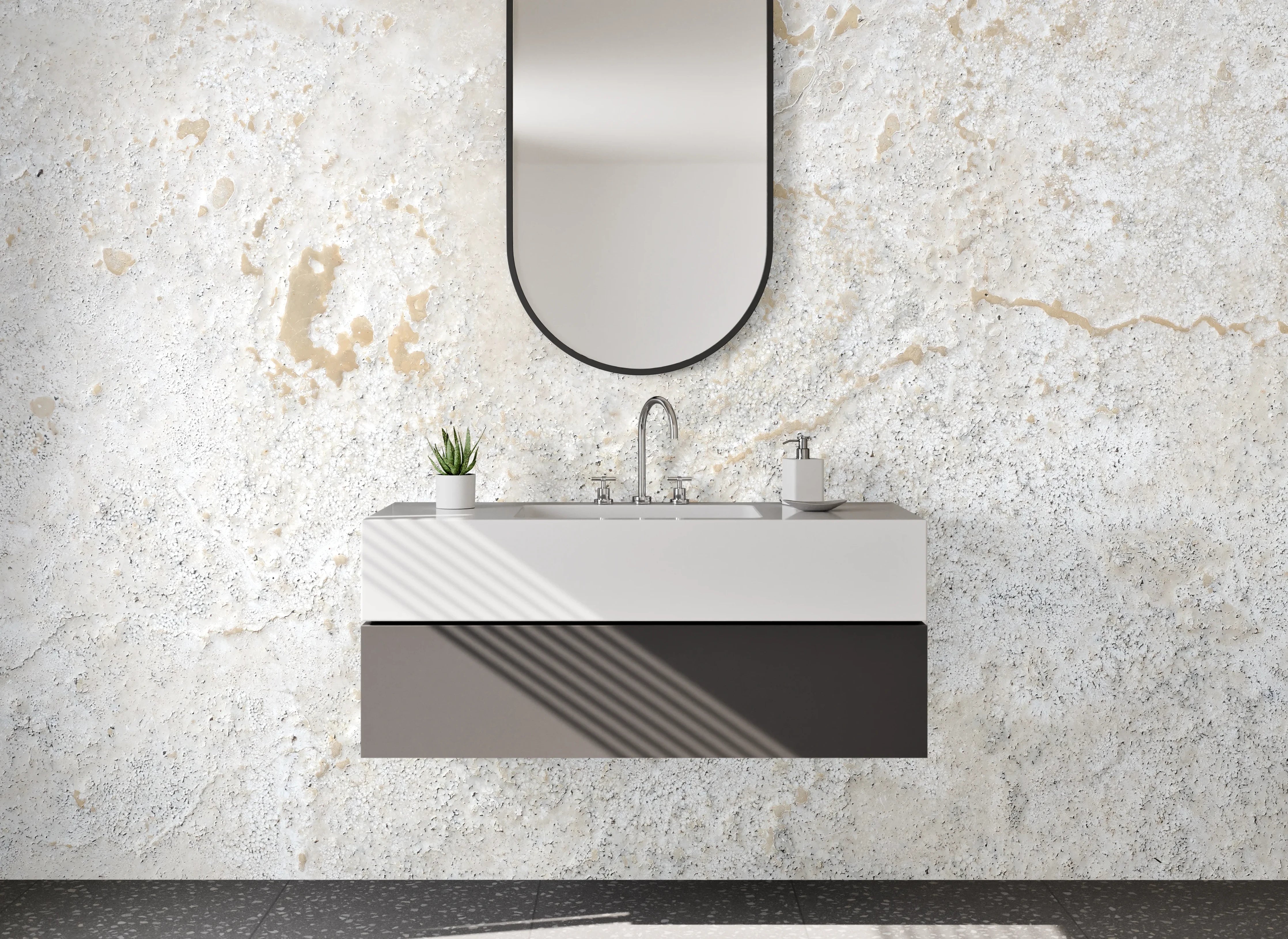 Waschbecken-Rückwand - Weiße Marmor-Textur mit grauer Struktur