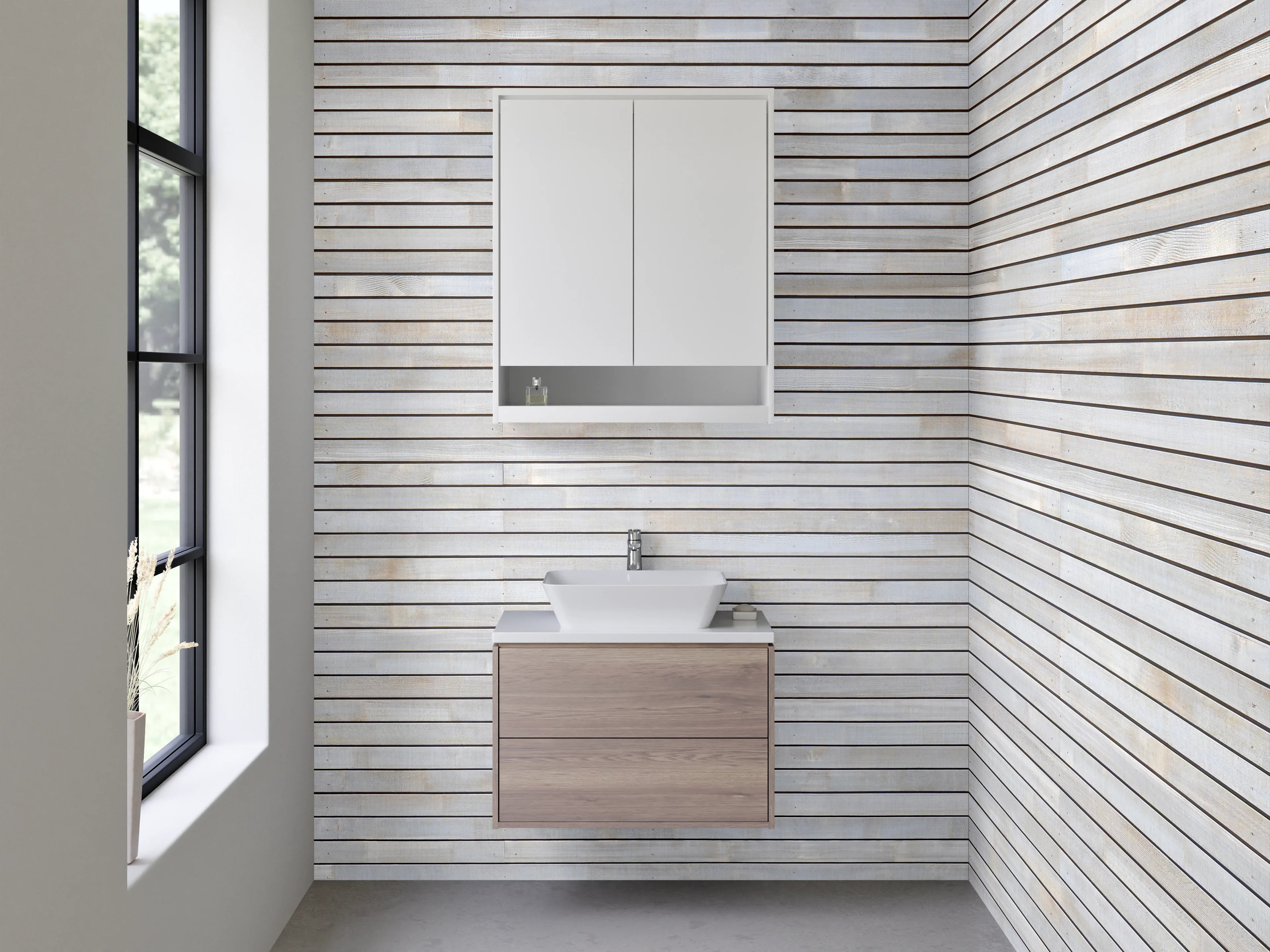 Waschbecken-Rückwand - Weiße Marmor-Ziegeloptik Wand