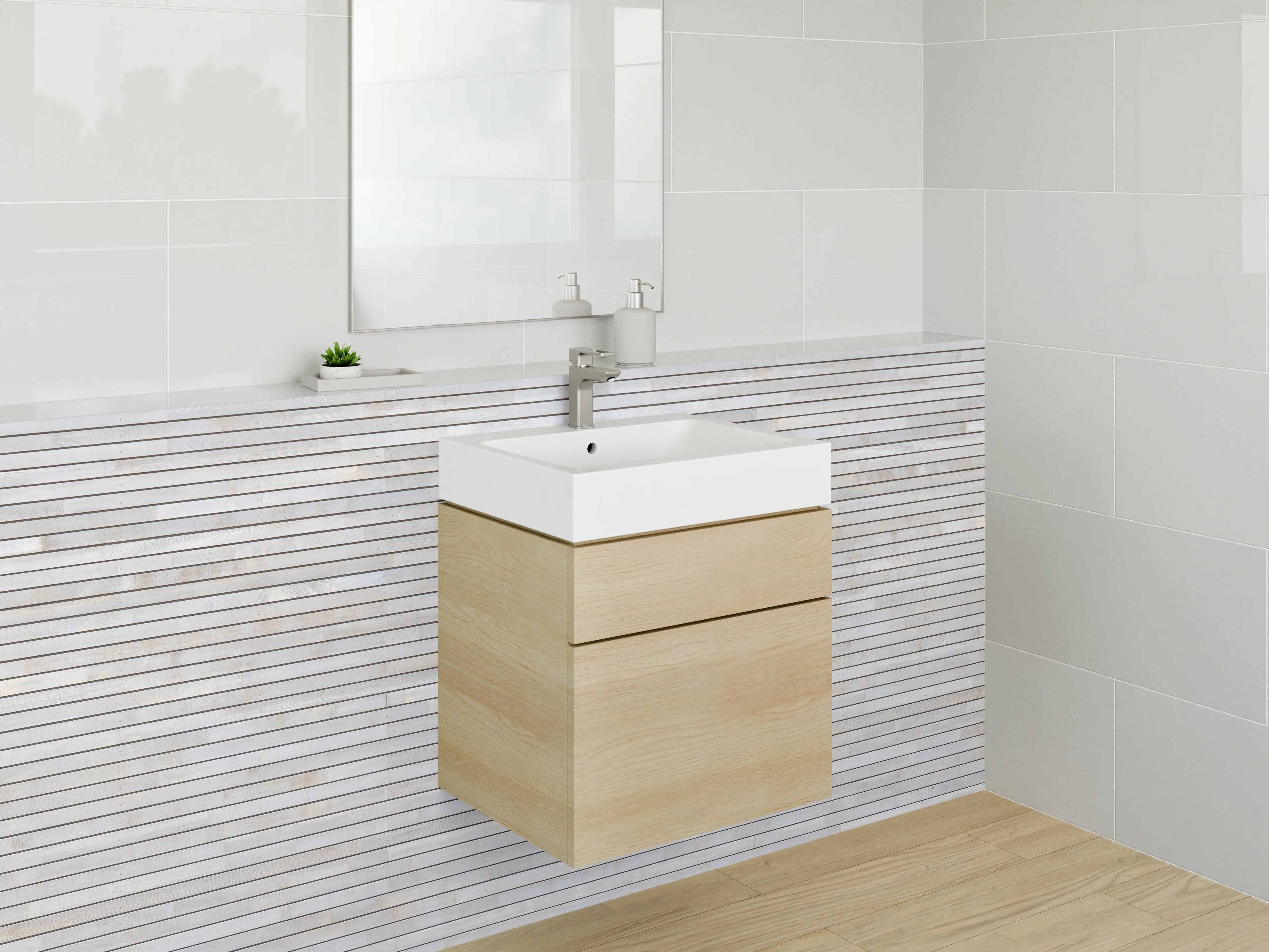 Waschbecken-Rückwand - Weiße Marmor-Ziegeloptik Wand