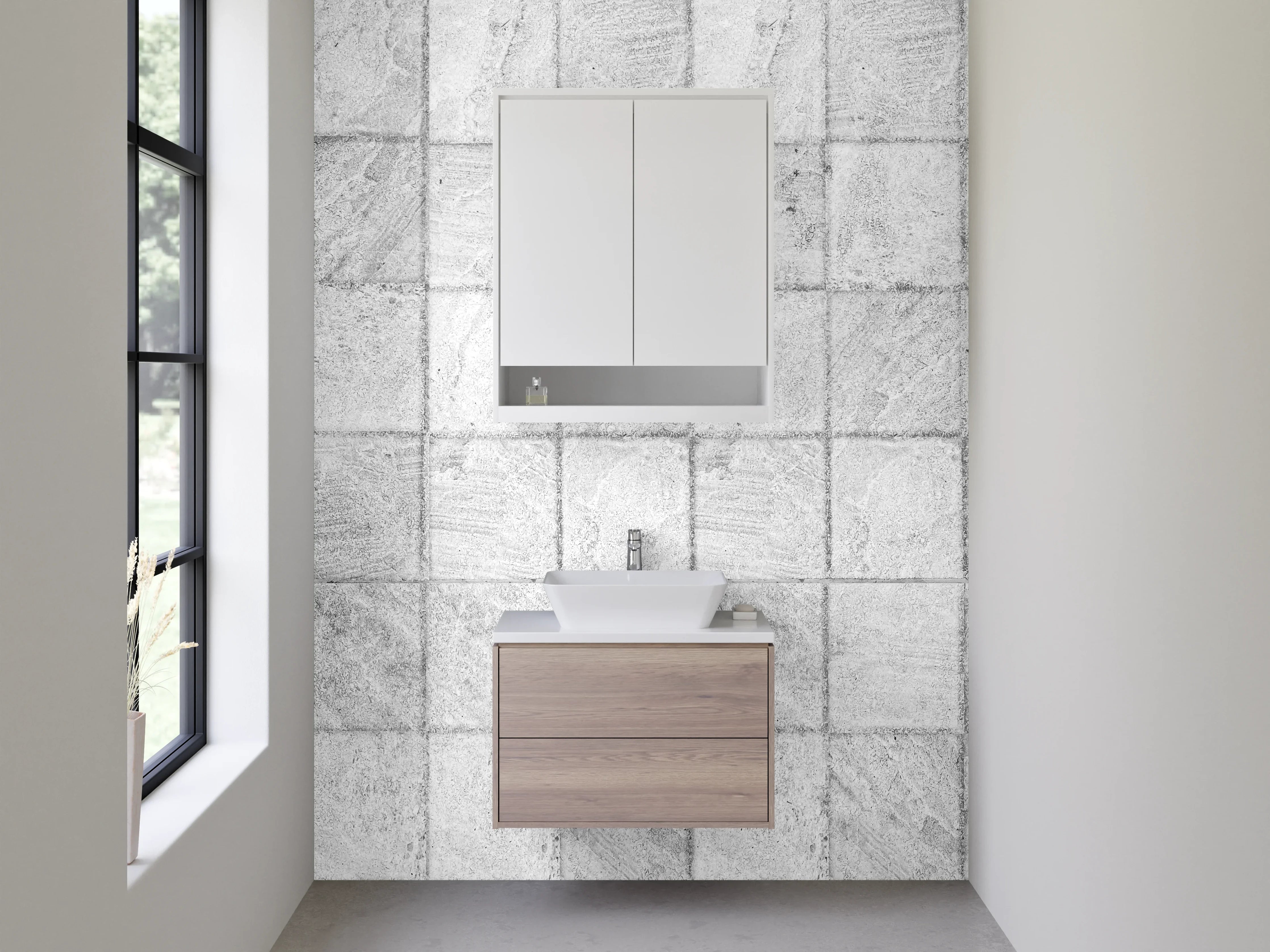 Waschbecken-Rückwand - Weiße Marmorfliesen mit grauem Muster