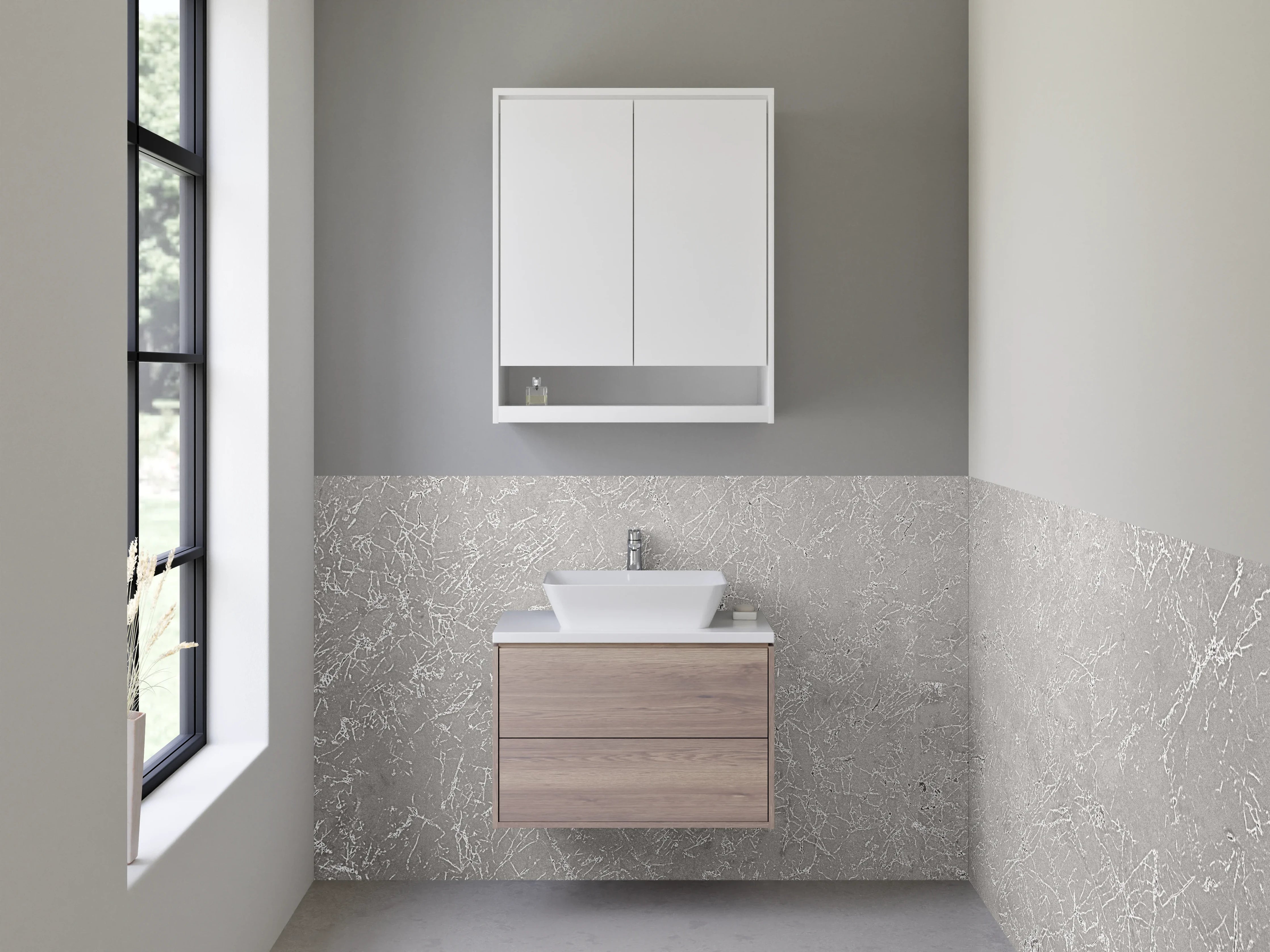 Waschbecken-Rückwand - Weiße Marmoroptik mit grauen Adern