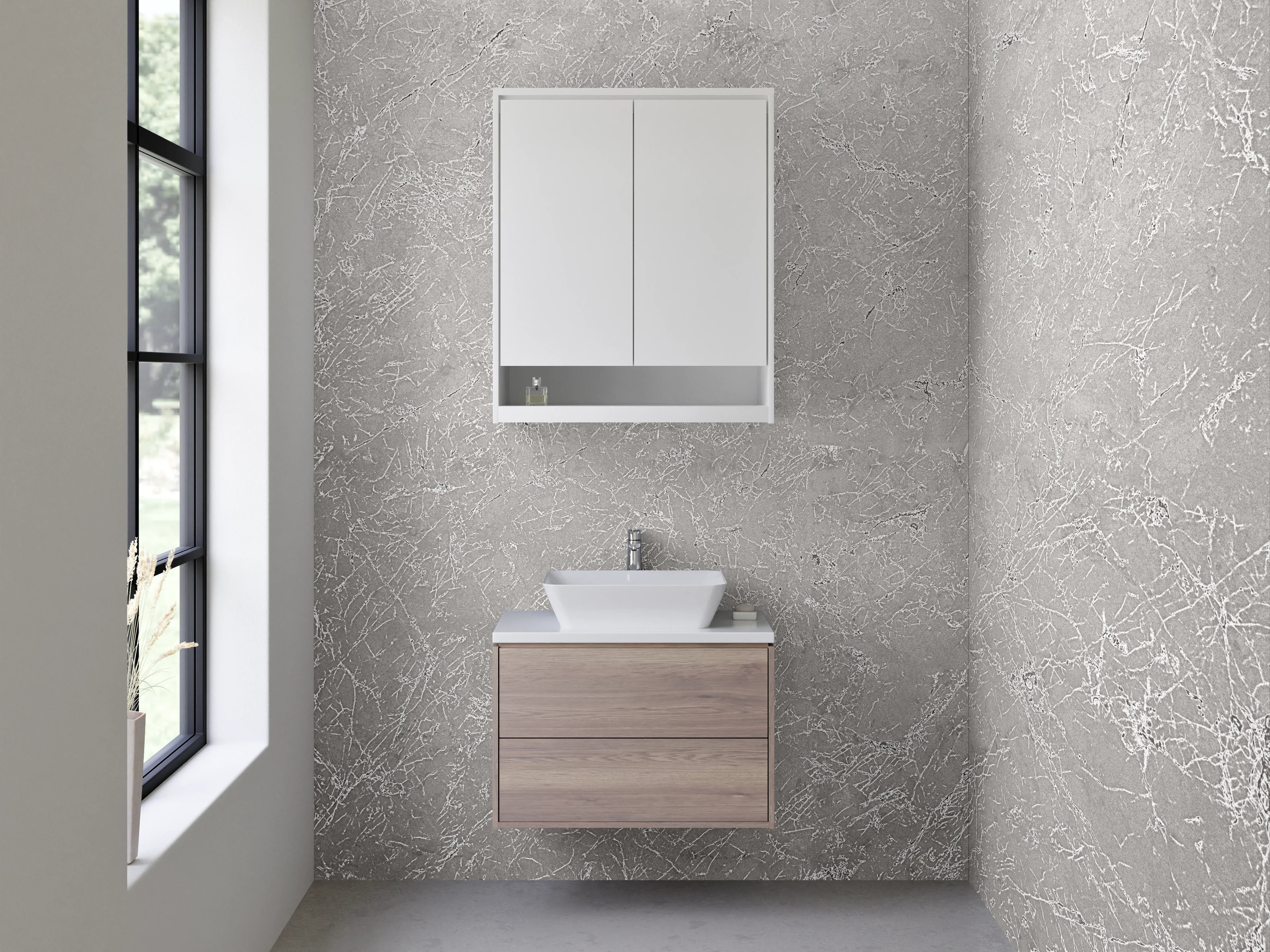 Waschbecken-Rückwand - Weiße Marmoroptik mit grauen Adern