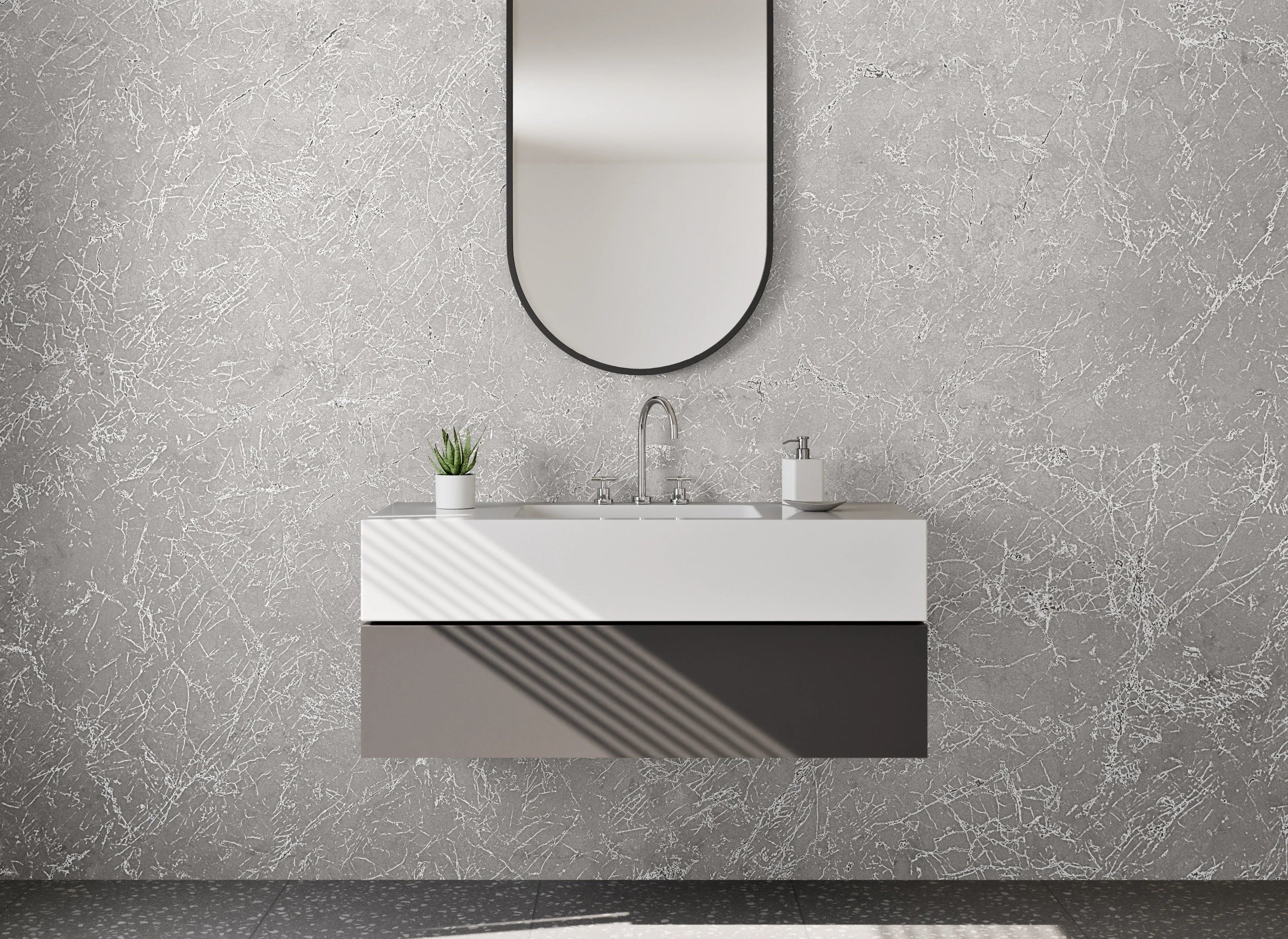 Waschbecken-Rückwand - Weiße Marmoroptik mit grauen Adern