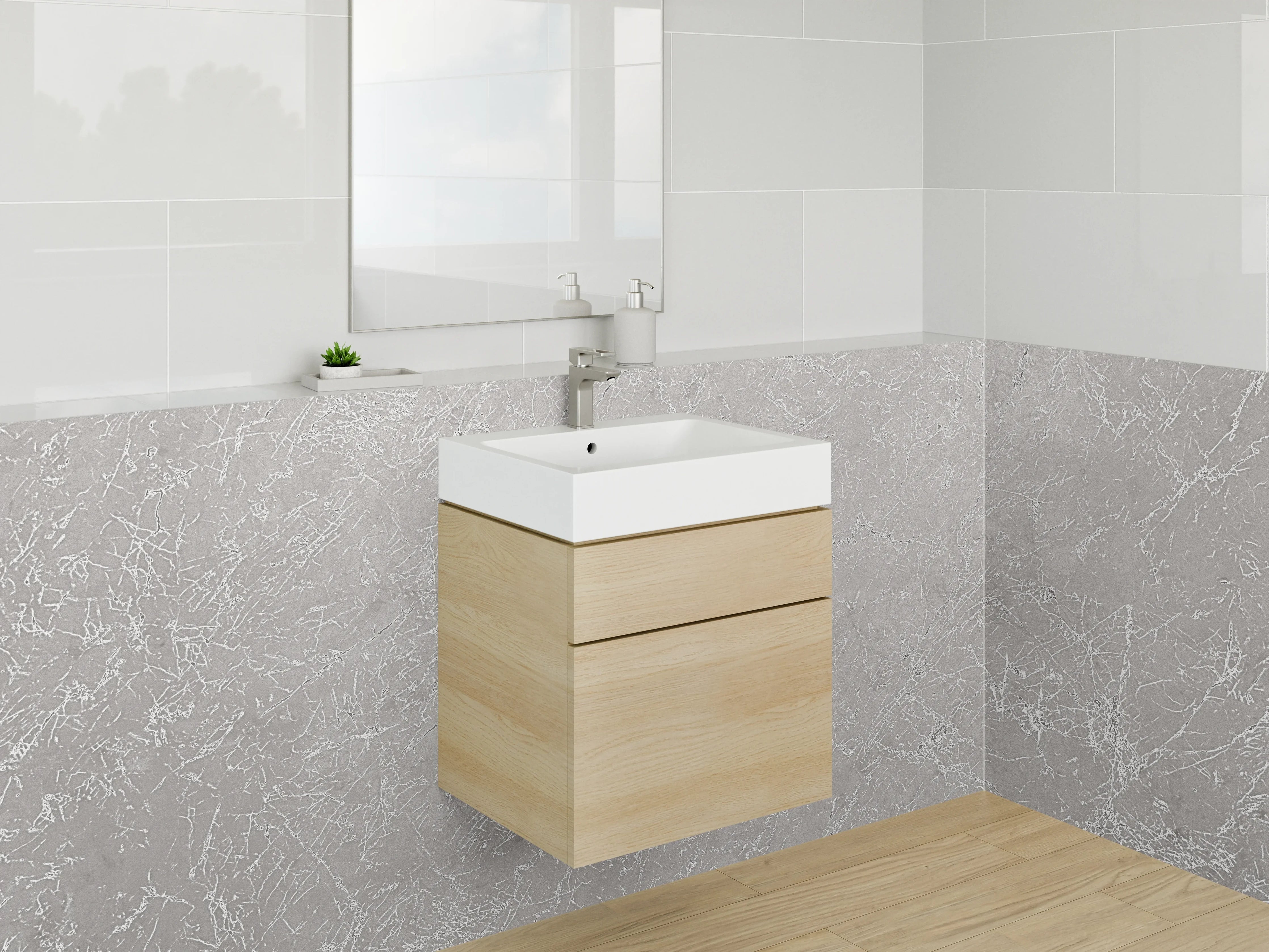 Waschbecken-Rückwand - Weiße Marmoroptik mit grauen Adern