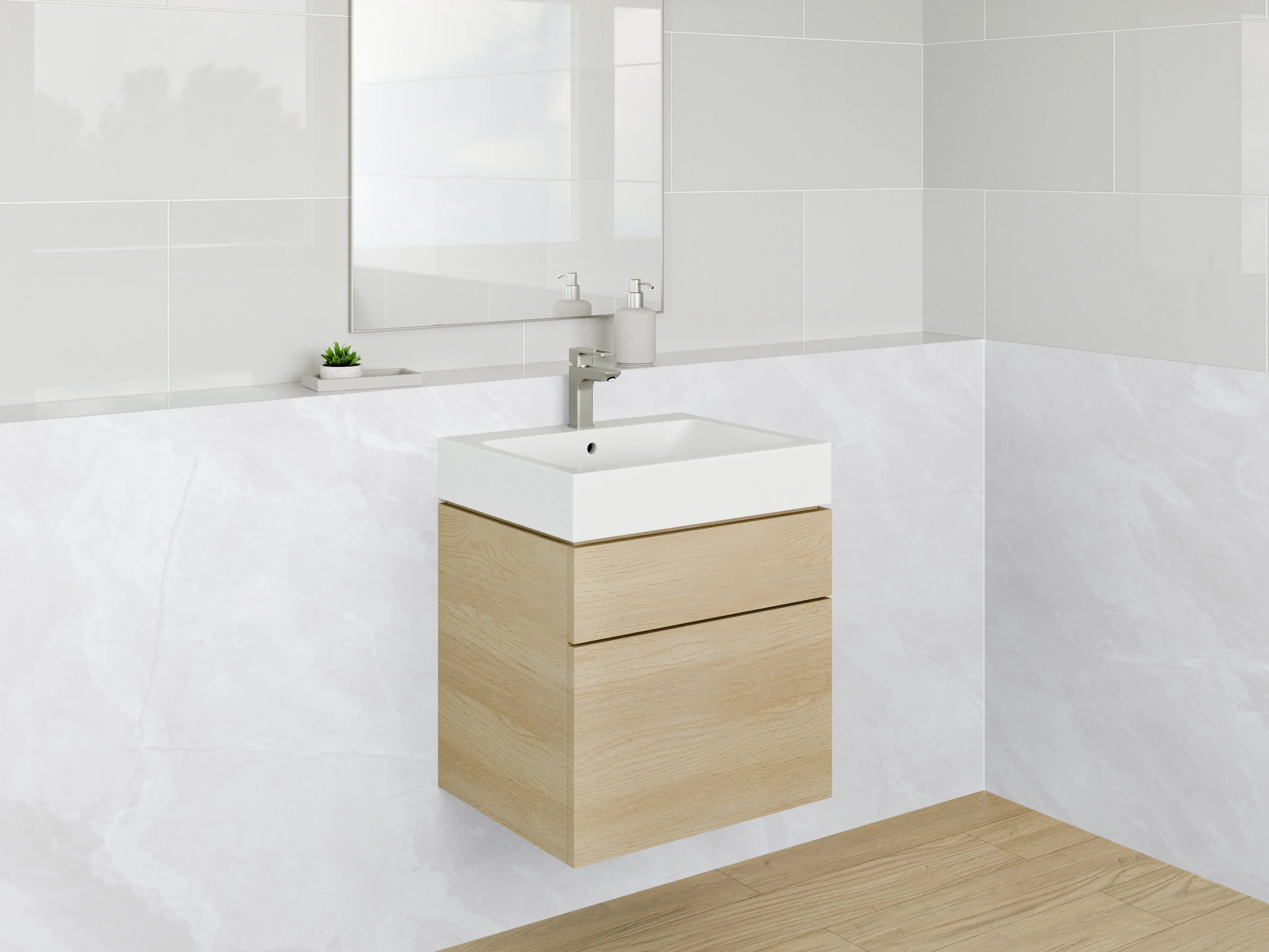 Waschbecken-Rückwand - Weiße Marmoroptik mit grauen Strukturen