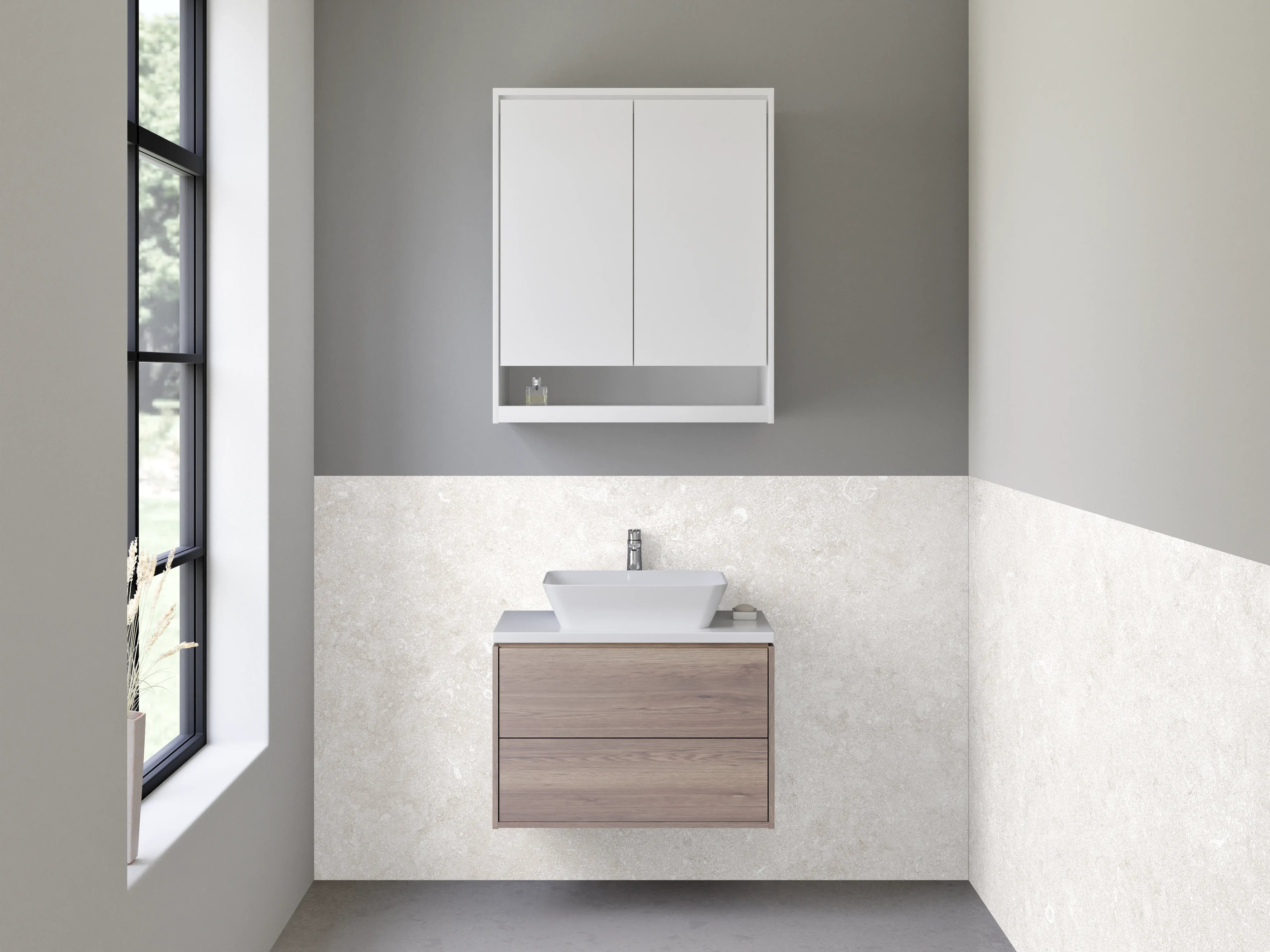 Waschbecken-Rückwand - Weiße Marmoroptik mit zarten Grautönen