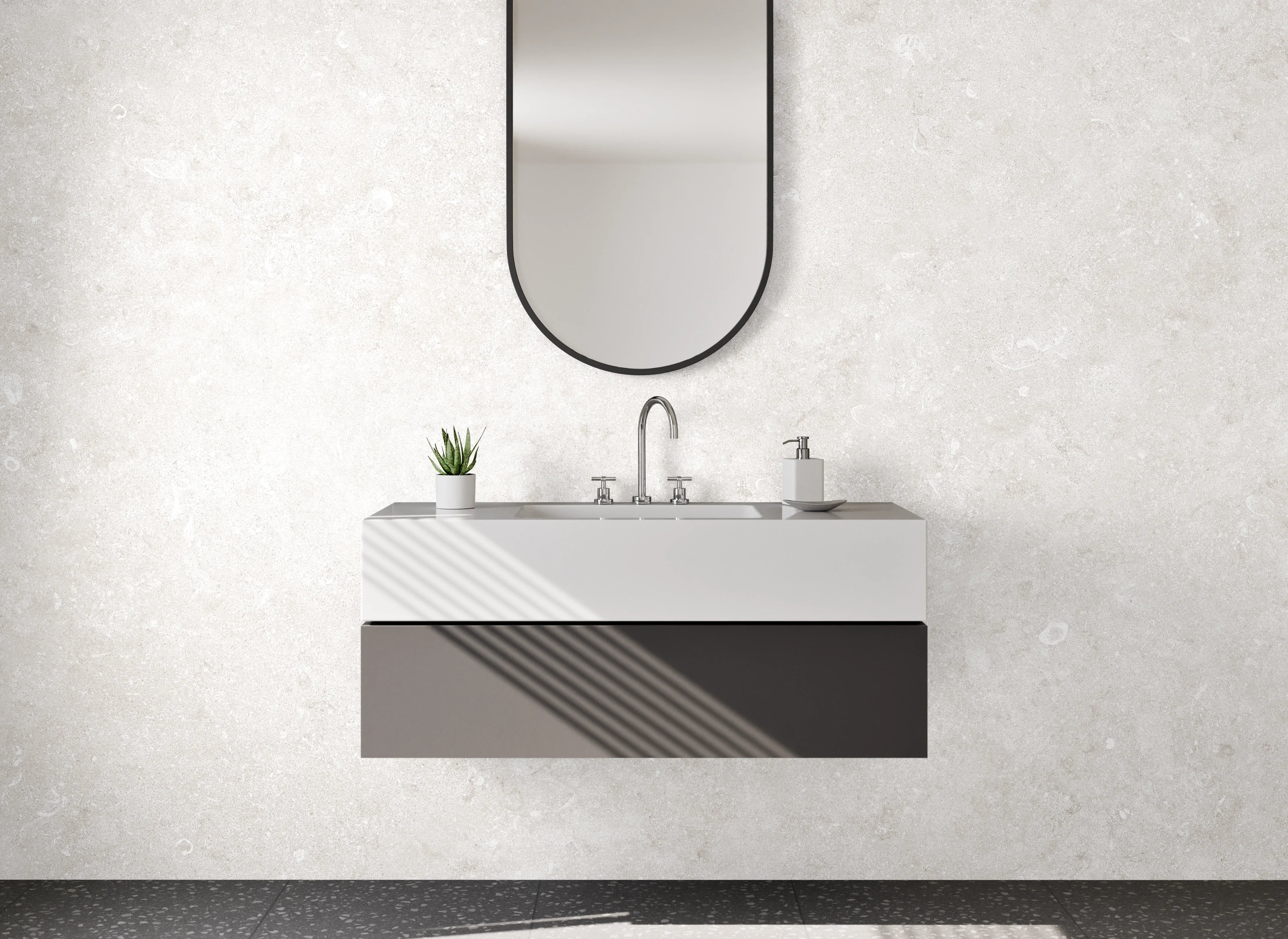 Waschbecken-Rückwand - Weiße Marmoroptik mit zarten Grautönen