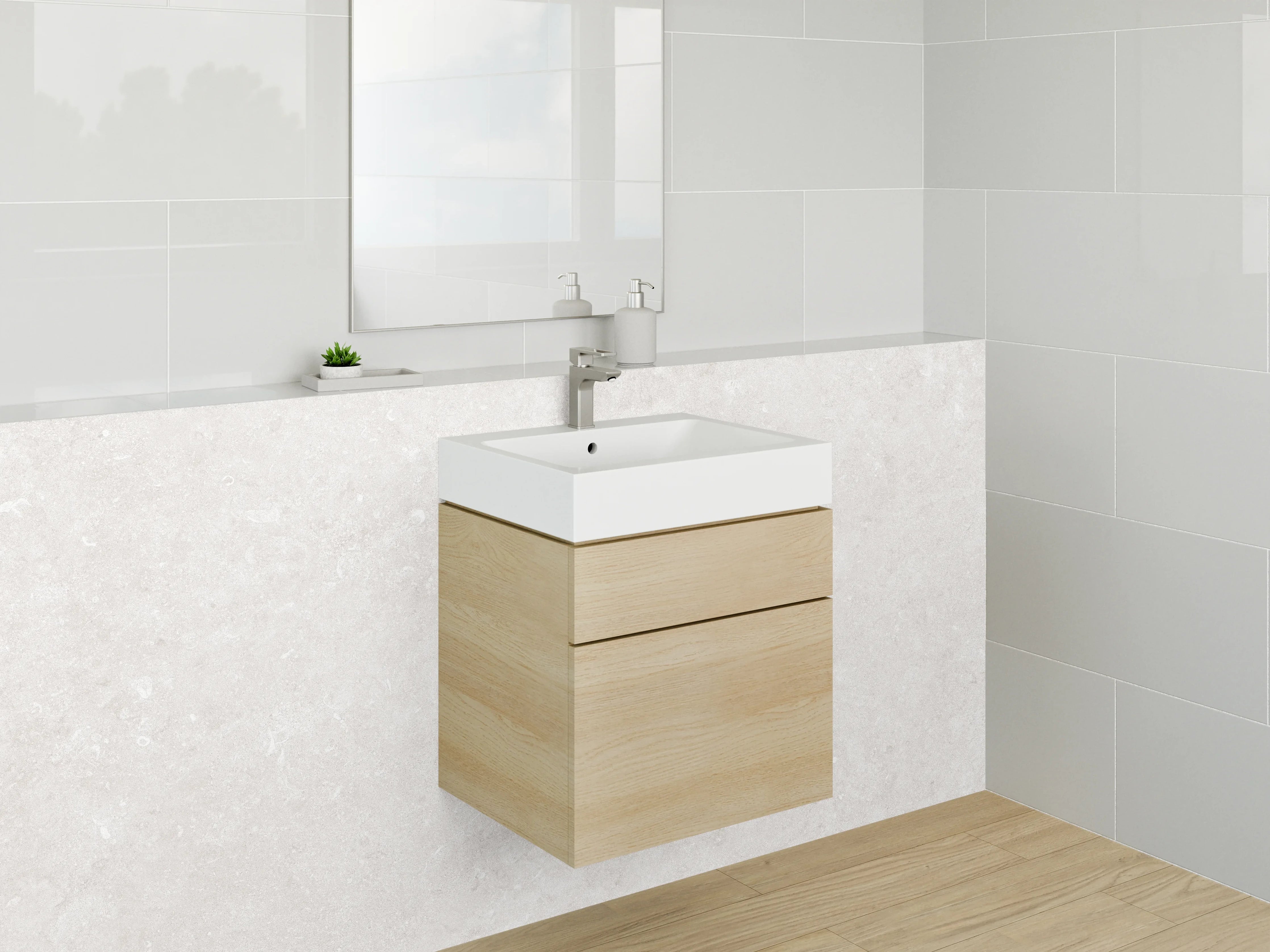 Waschbecken-Rückwand - Weiße Marmoroptik mit zarten Grautönen