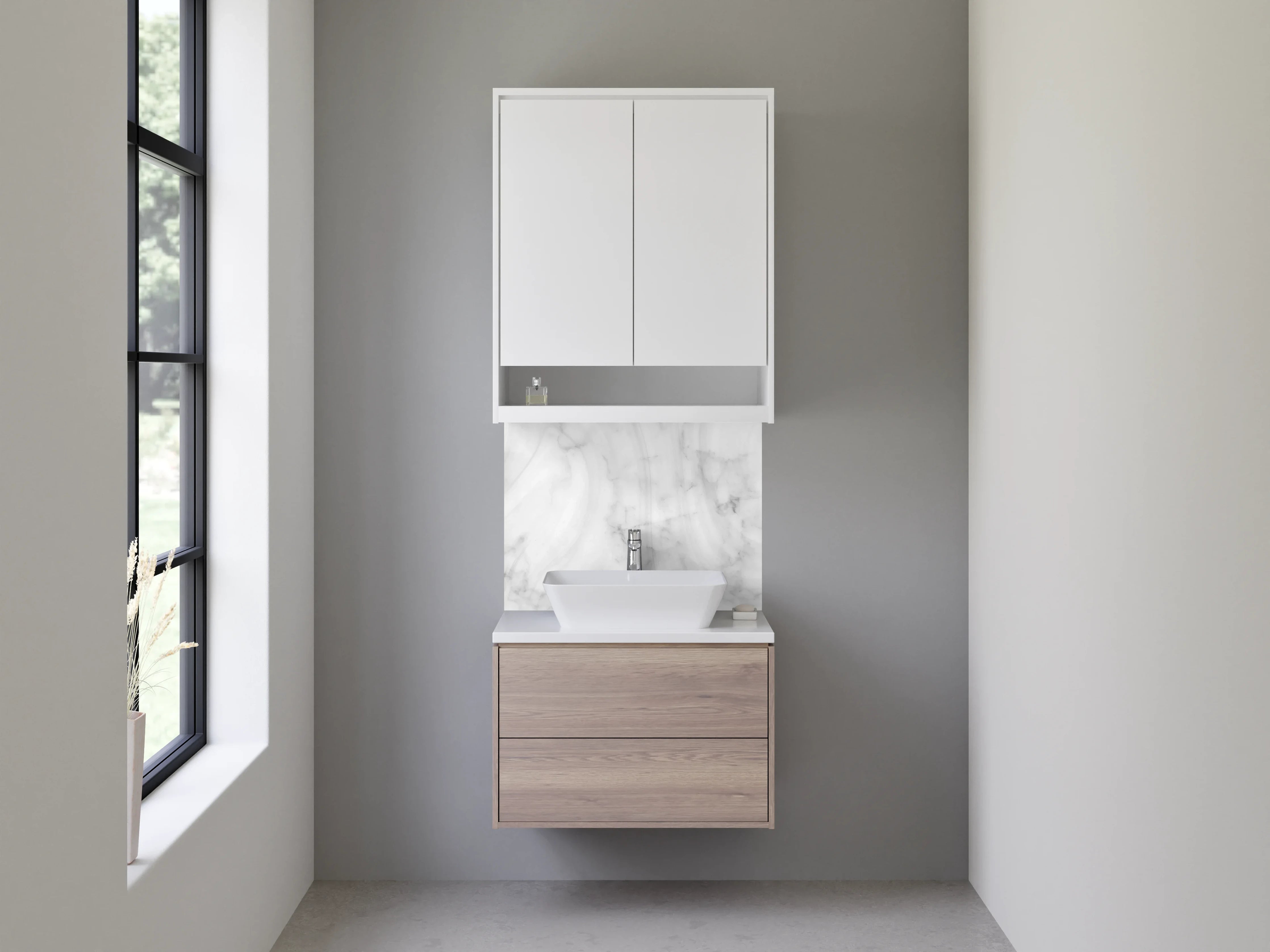 Waschbecken-Rückwand - Weiße Marmorstruktur mit Grautönen