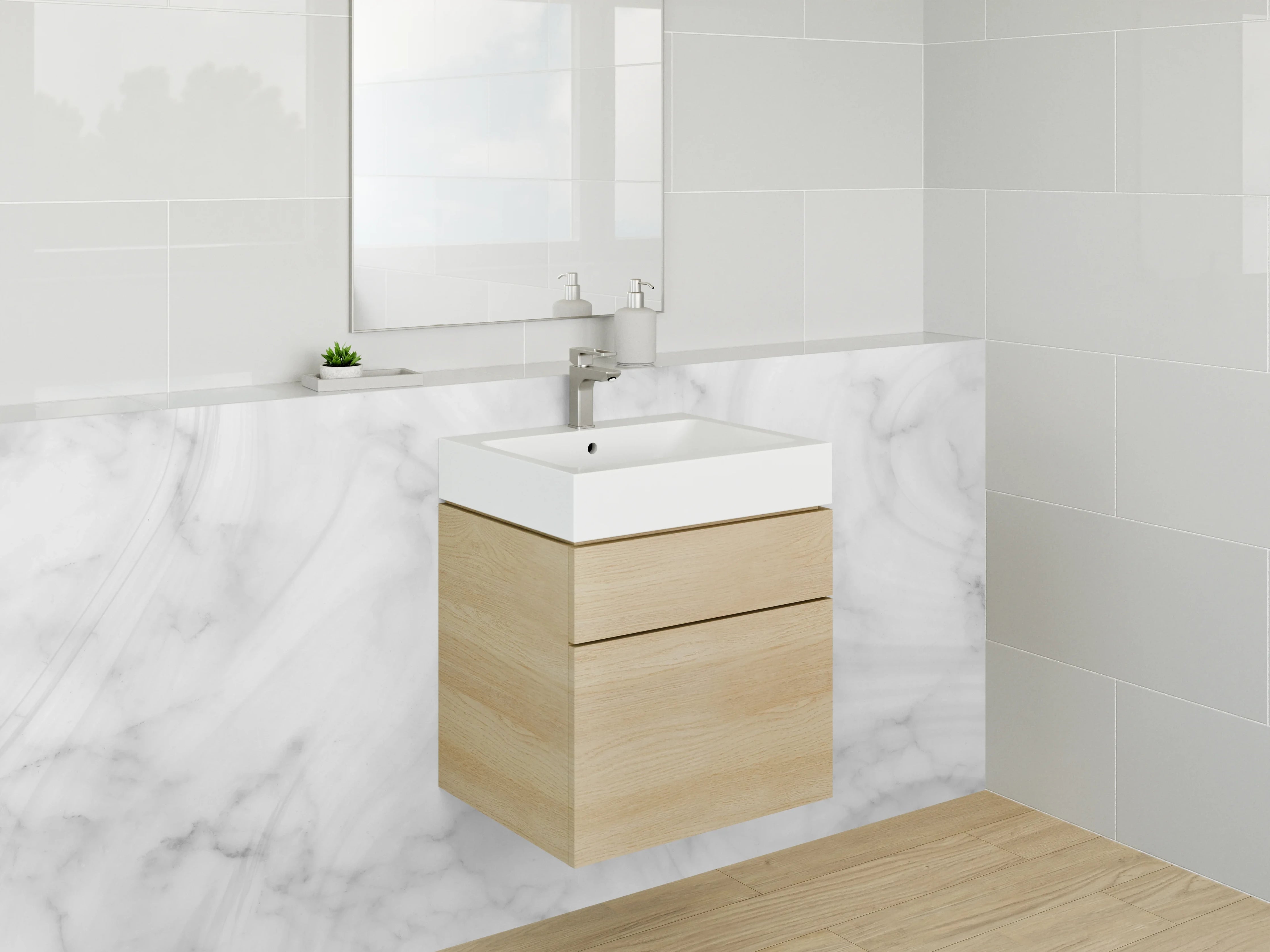 Waschbecken-Rückwand - Weiße Marmorstruktur mit Grautönen