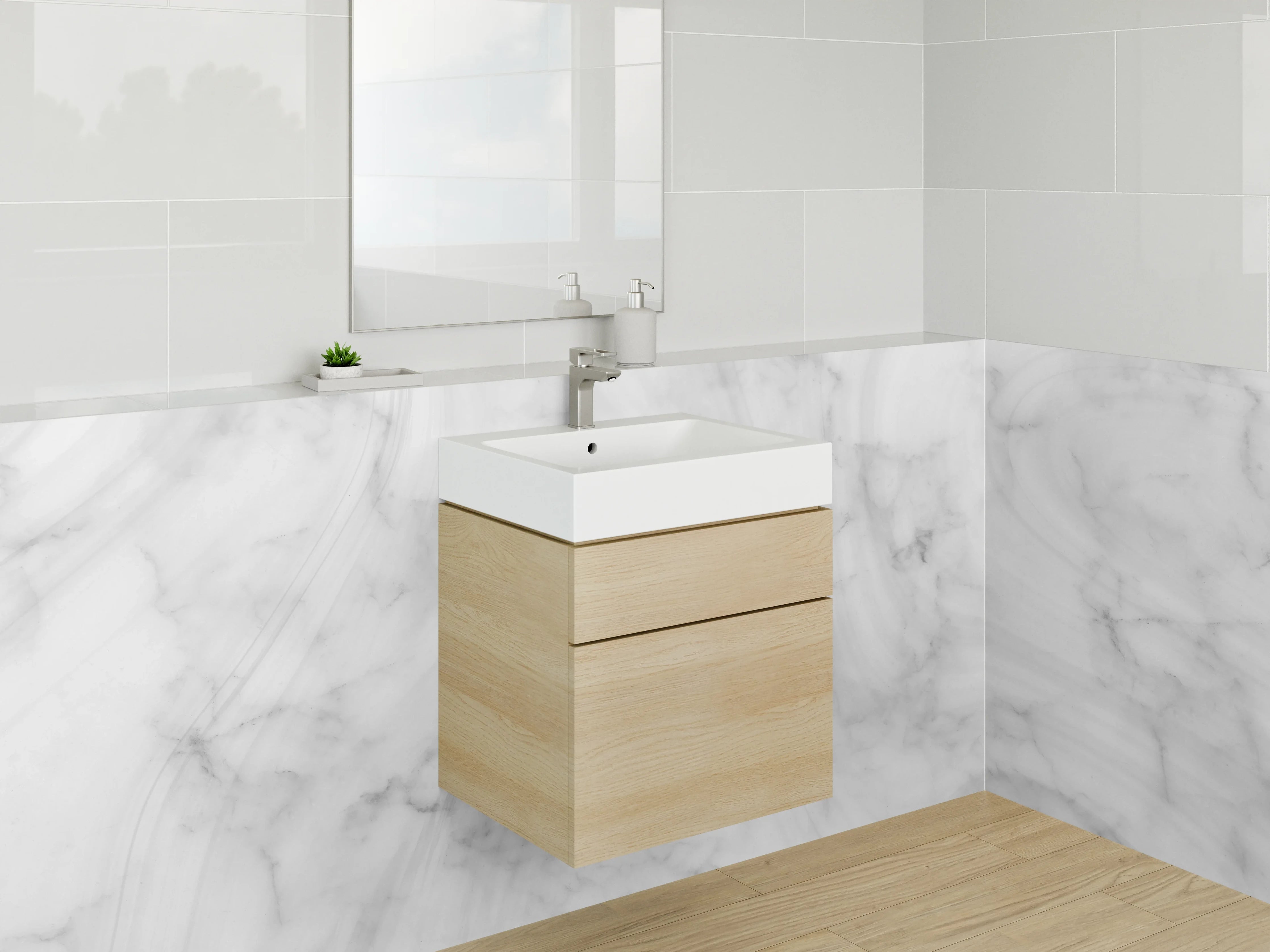 Waschbecken-Rückwand - Weiße Marmorstruktur mit Grautönen