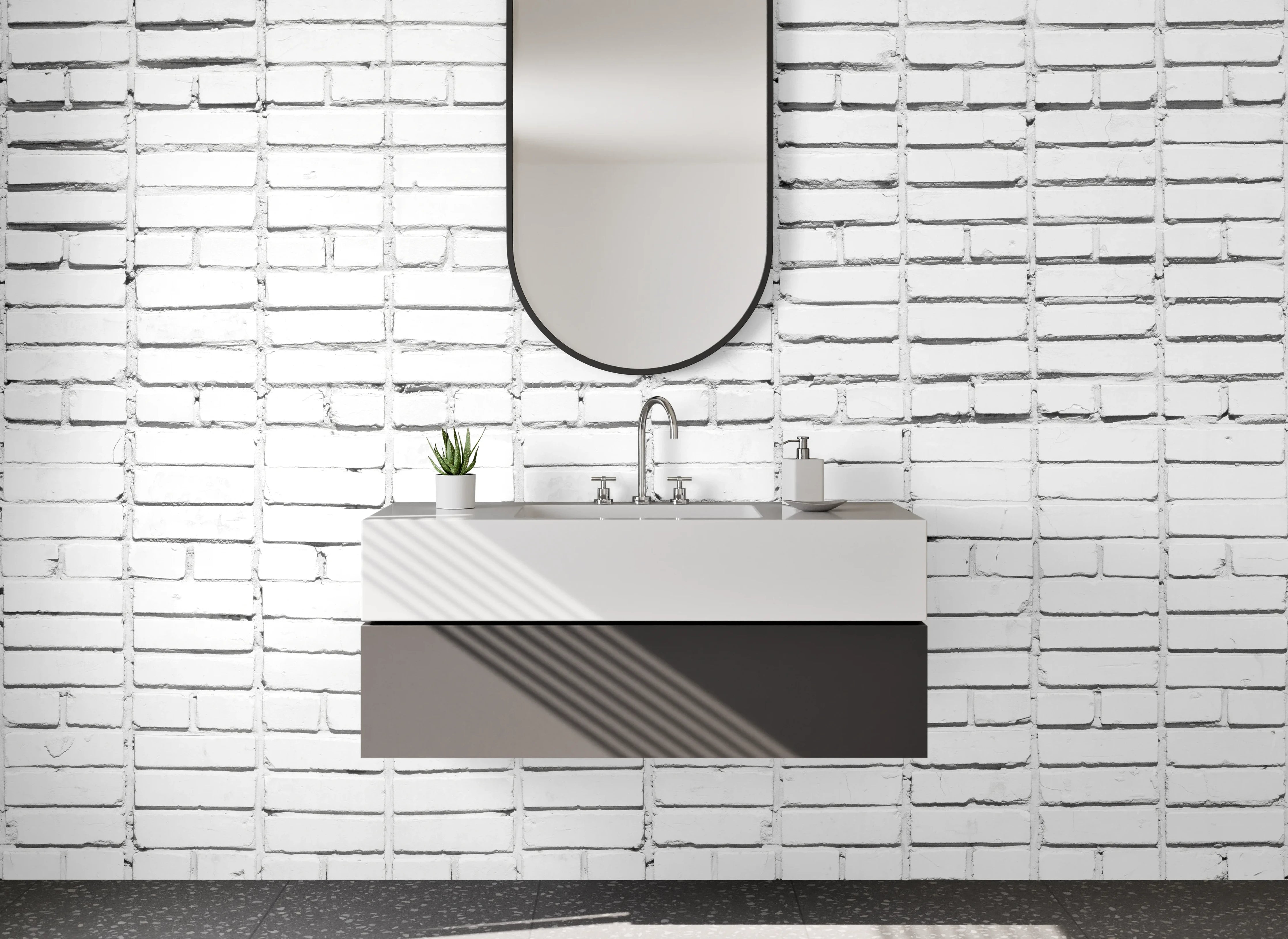 Waschbecken-Rückwand - Weiße Mosaik-Fliesenstruktur minimalistisch