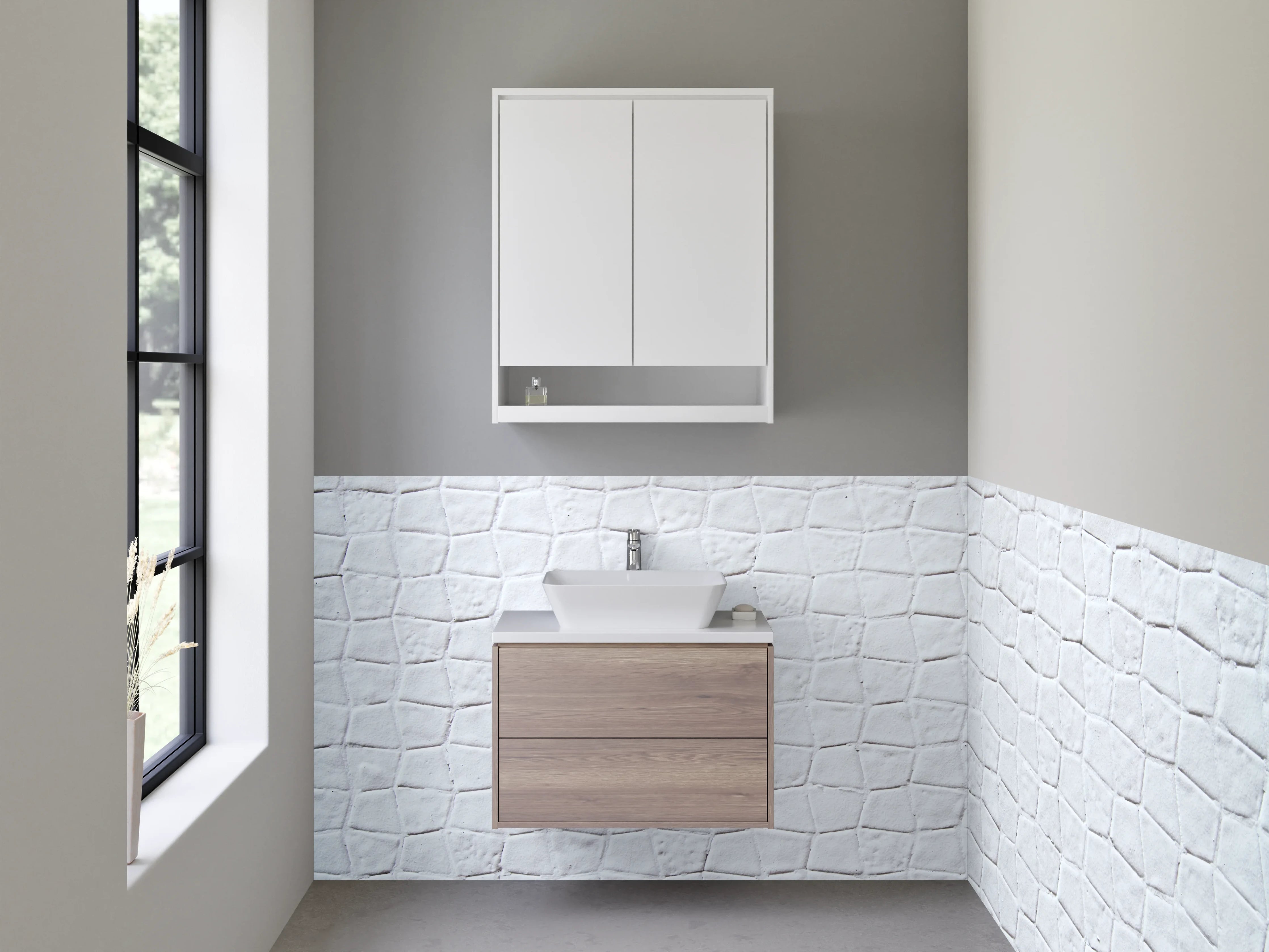 Waschbecken-Rückwand - Weiße Mosaik-Optik Fliesenstruktur