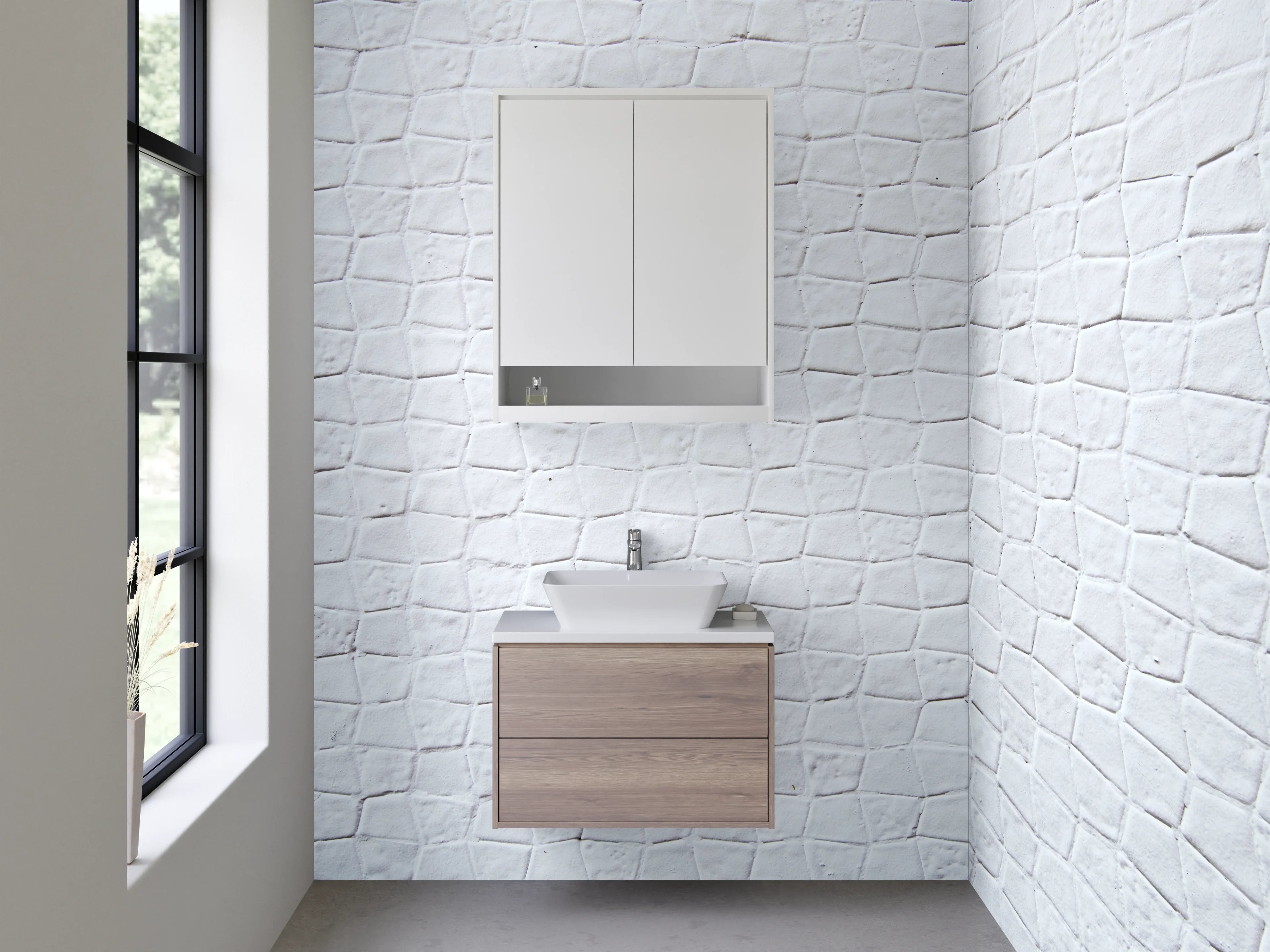 Waschbecken-Rückwand - Weiße Mosaik-Optik Fliesenstruktur