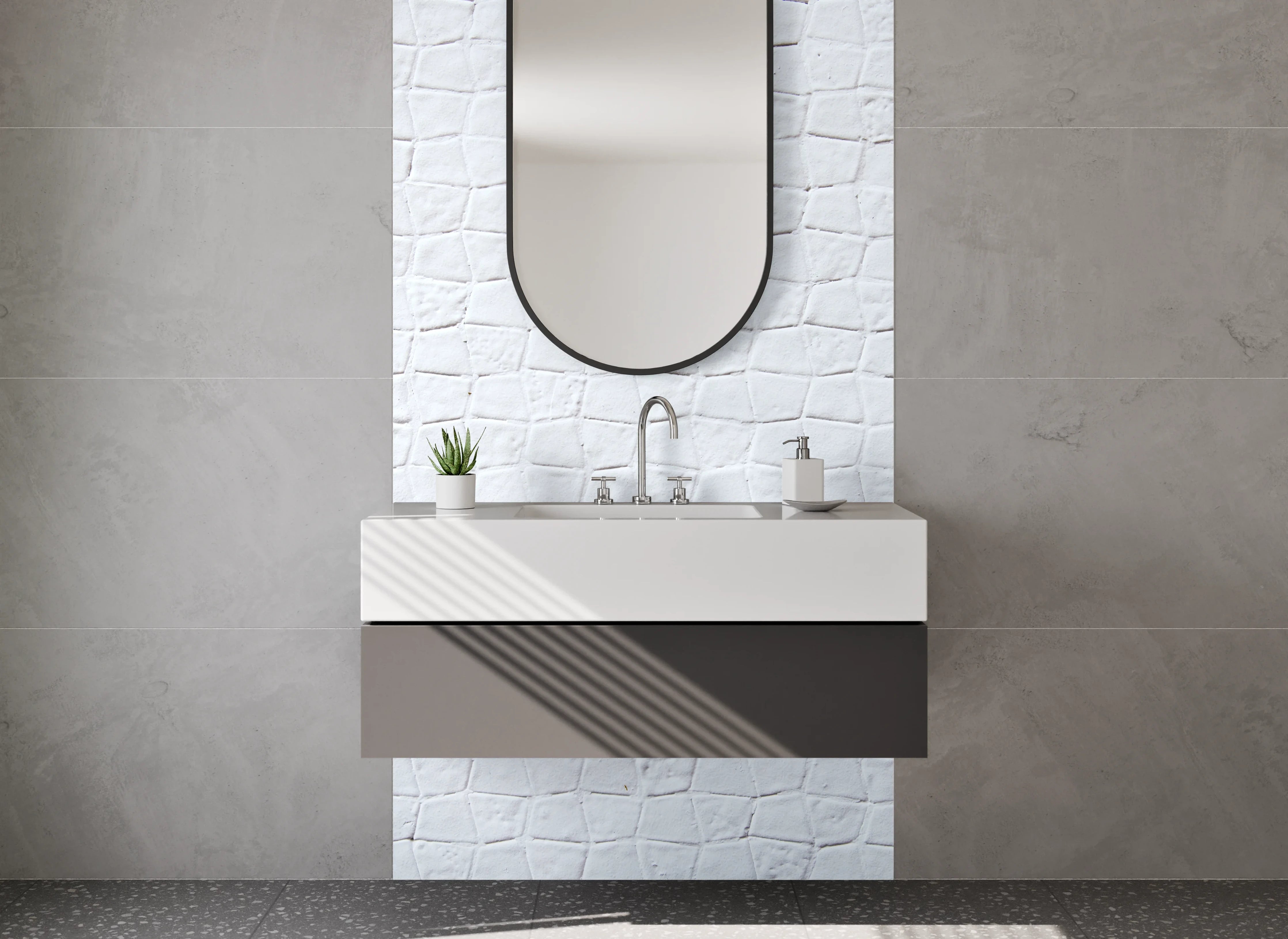 Waschbecken-Rückwand - Weiße Mosaik-Optik Fliesenstruktur