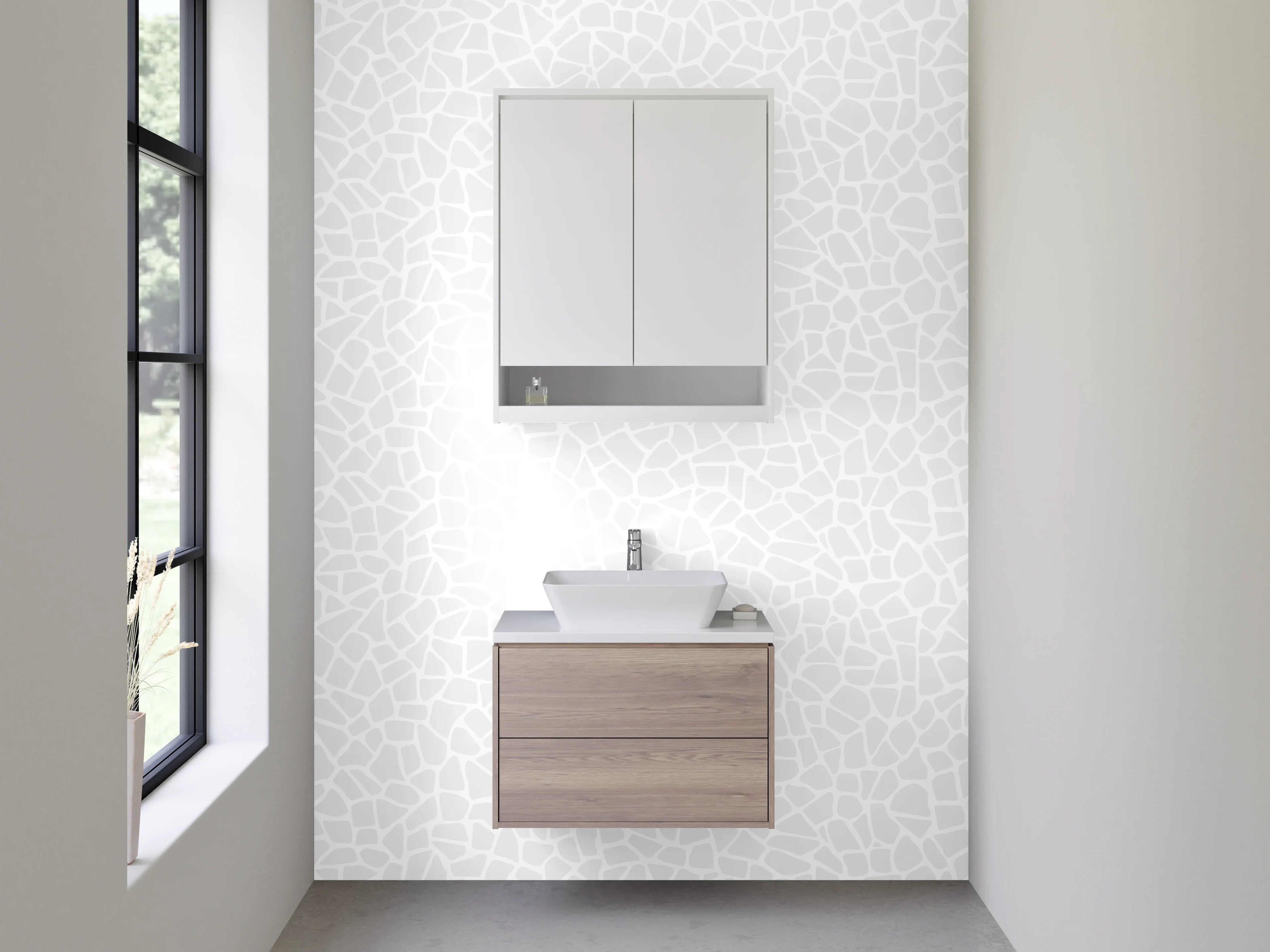Waschbecken-Rückwand - Weiße Mosaik-Optik auf Struktur